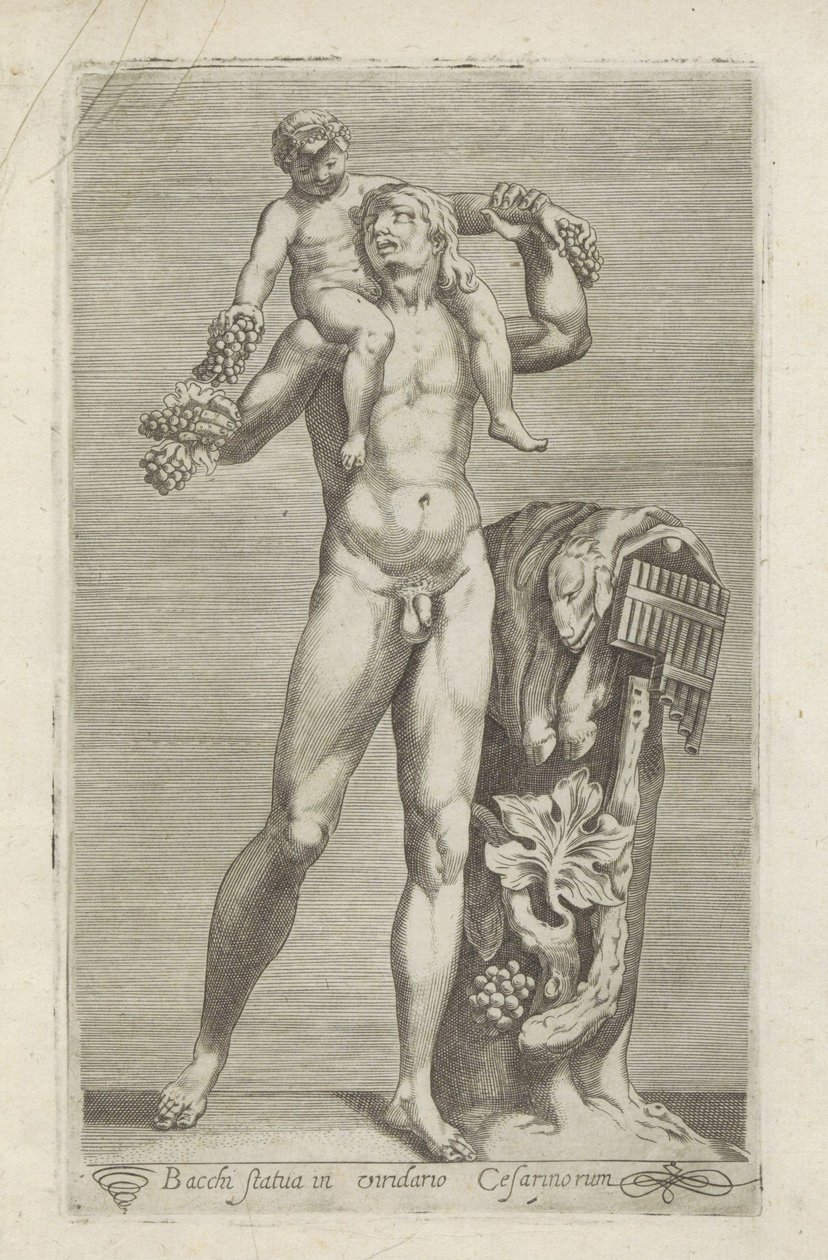 Sochař van Silenus se setkal s jongem Bacchusem op zijn schouders Socha Bakcha v zahradě Caesarů (název na objektu) Starožitné sochy v Římě (název série) Ikony starověkých soch města Říma, které jsou vidět na veřejných místech (název série) od Anonymous