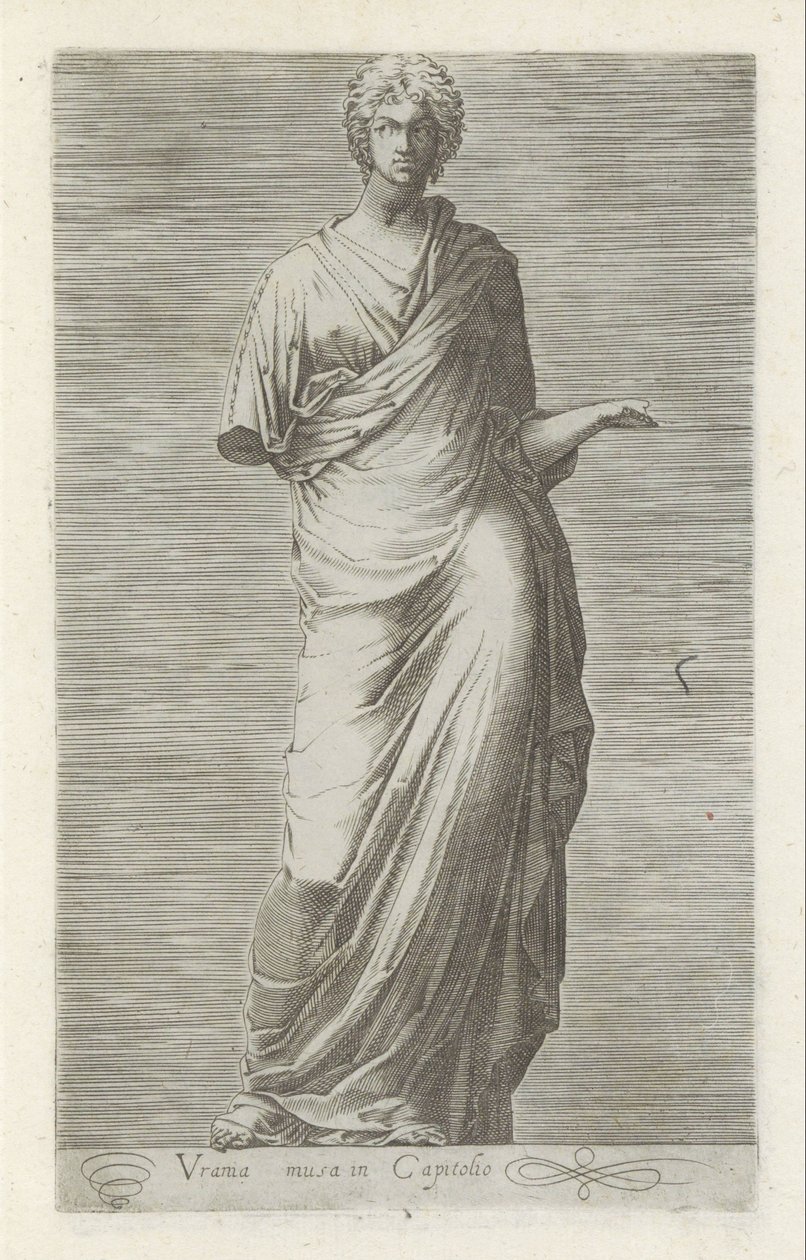 Sochař van Urania, muzeum van de sterrenkunde Urania múza v Kapitolu (název na předmětu) Starožitné sochy v Římě (název série) Ikony starověkých soch města Říma, které jsou vidět na veřejných místech (název série) od Anonymous