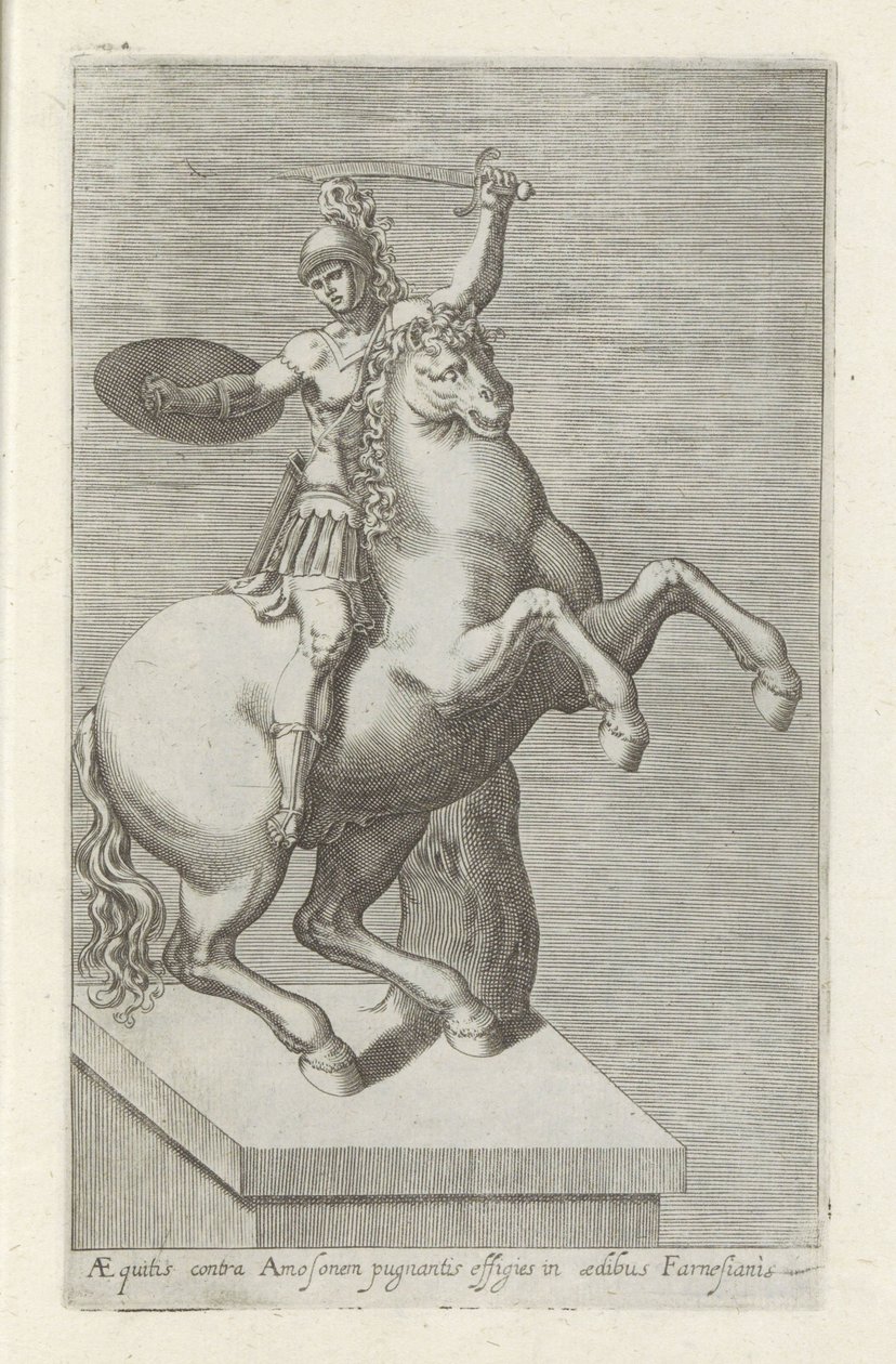 Sculptuur van een Romeinse soldaat te paard Equites proti Amosovi (...) (název na objektu) Starožitné sochy v Římě (název série) Ikony starověkých soch města Říma, které jsou vidět na veřejných místech (název série) od Anonymous