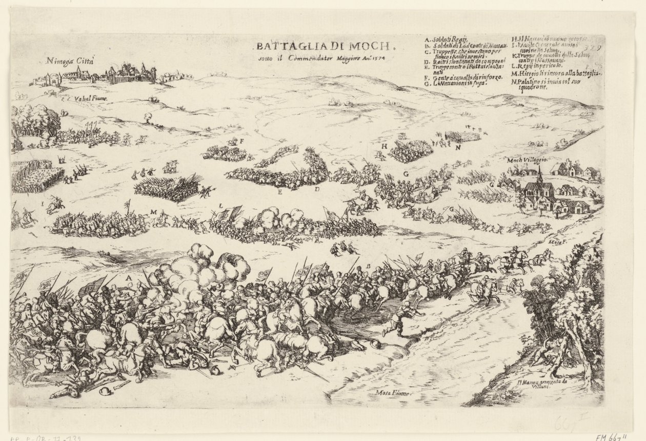 Slag op de Mookerheide, 1574 Bitva u Mochu, pod komendátorem Maggiore An.o 1574 (název na objektu) od Anonymous