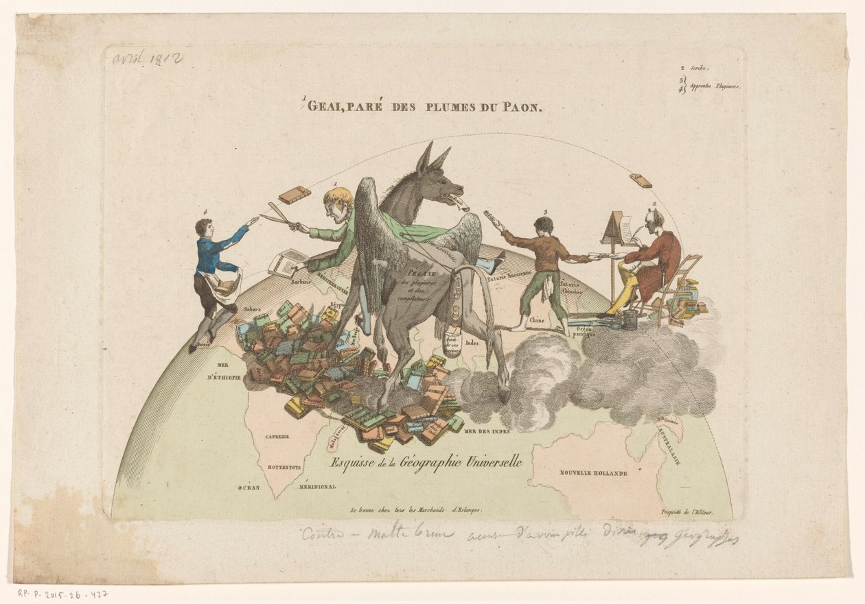 Spotprent op de Geographies Universelle van Conrad Malthe-Brun Náčrt univerzální geografie (název na objektu) od Anonymous