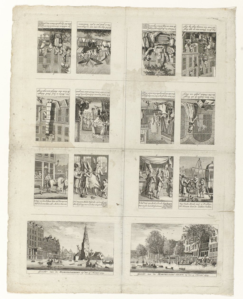 Karikatury o módě a dva pohledy na Amsterdam během povodní v roce 1775 od Anonymous