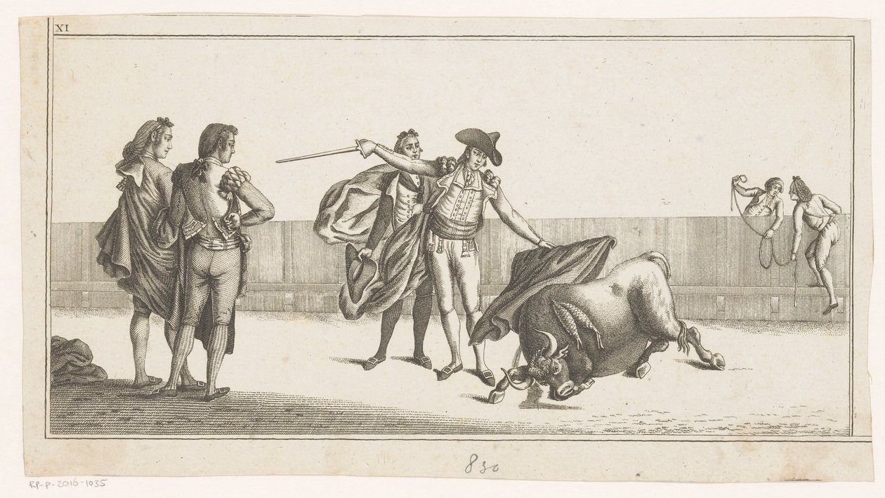Býk píchnutý matadorem Coleccion de las principales suertes de una corrida de toros (název série na objektu) Sbírka nejdůležitějších býčích manévrů (název série) od Anonymous