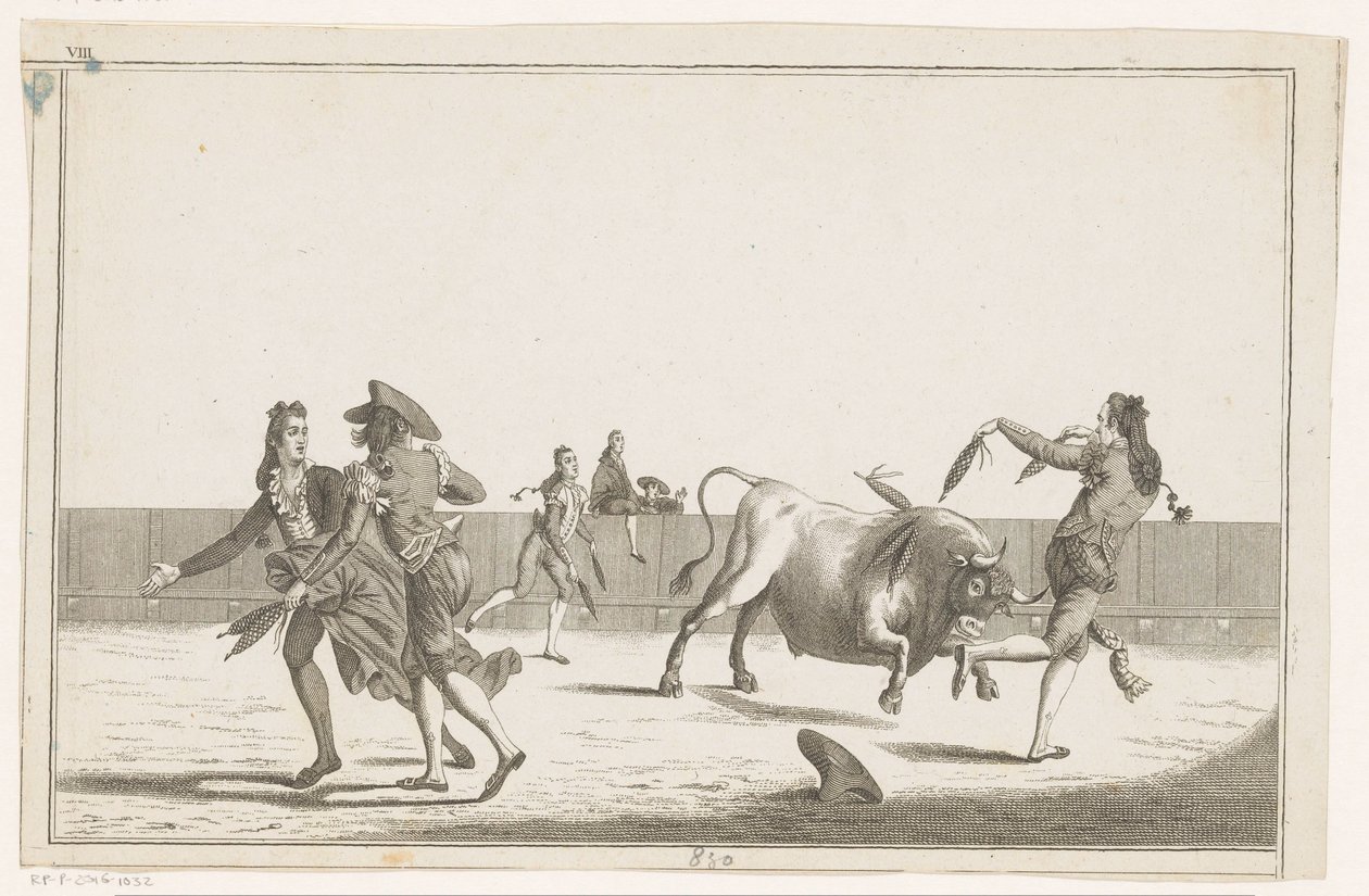 Býk je napaden banderillami Coleccion de las principales suertes de una corrida de toros (název série na objektu) Sbírka nejdůležitějších býčích manévrů (název série) od Anonymous