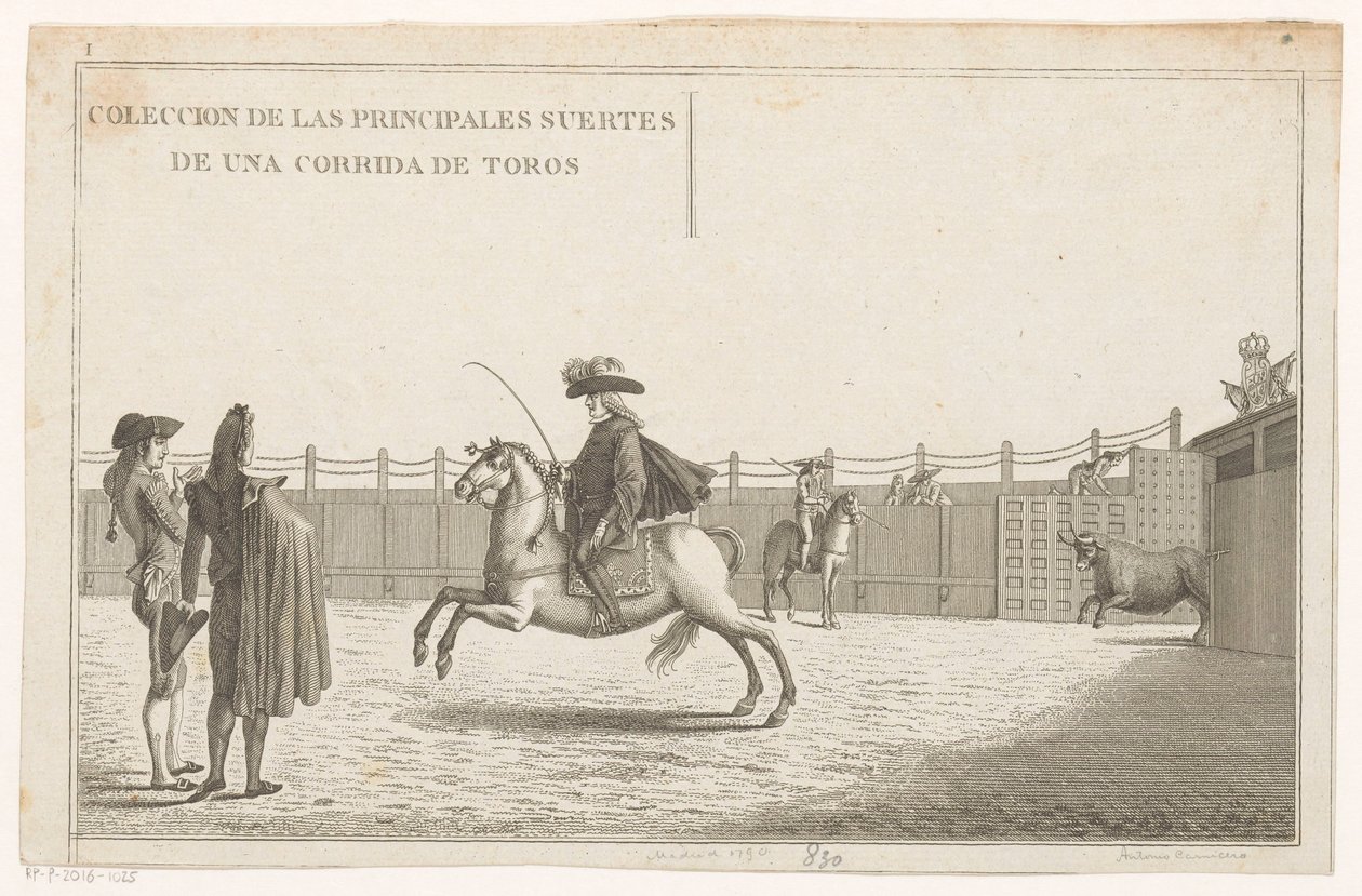 Toreadoři v aréně Coleccion de las principales suertes de una corrida de toros (název série na objektu) Sbírka nejdůležitějších býčích manévrů (název série) od Anonymous
