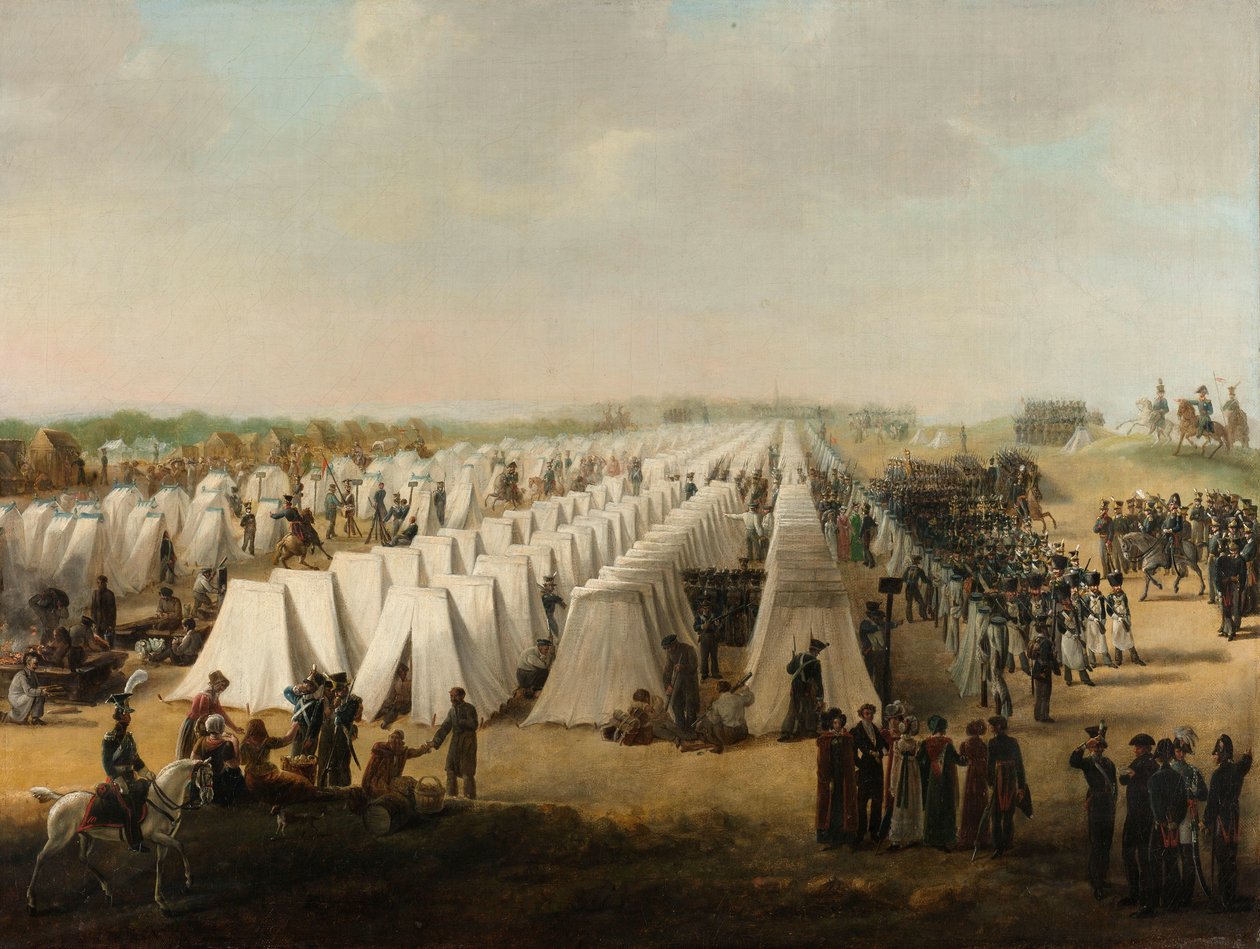 Armádní tábor v Rijenu Vojenský tábor v Rijenu, v roce 1831 nebo později od Anonymous