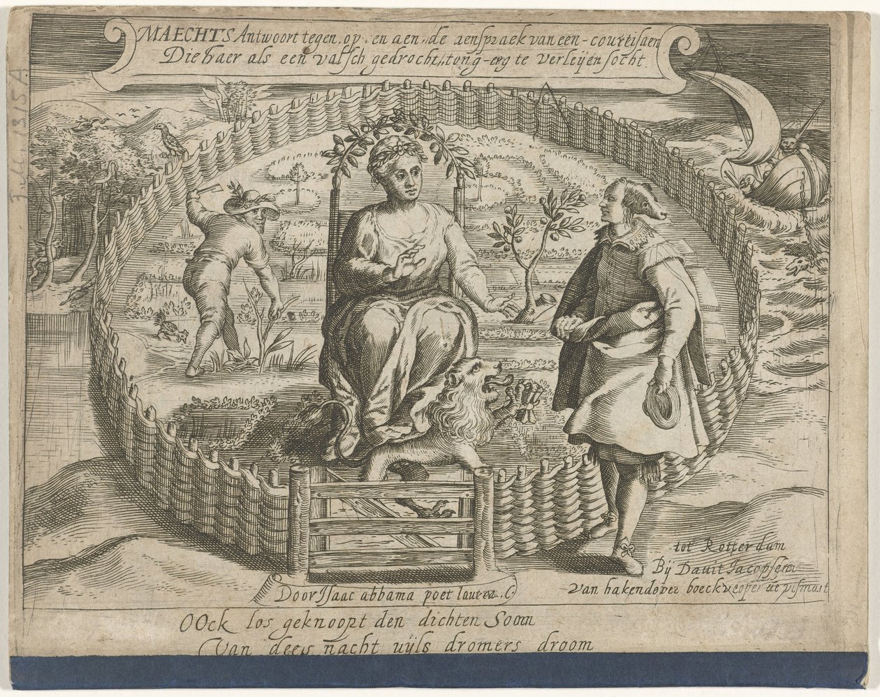 Titulní strana brožury: Maechts odpovídá proti, on, a aen, řeči kurtizány / Die haer als een falešná zrůdnost, language-erg to leijen socht, 1617 od Anonymous