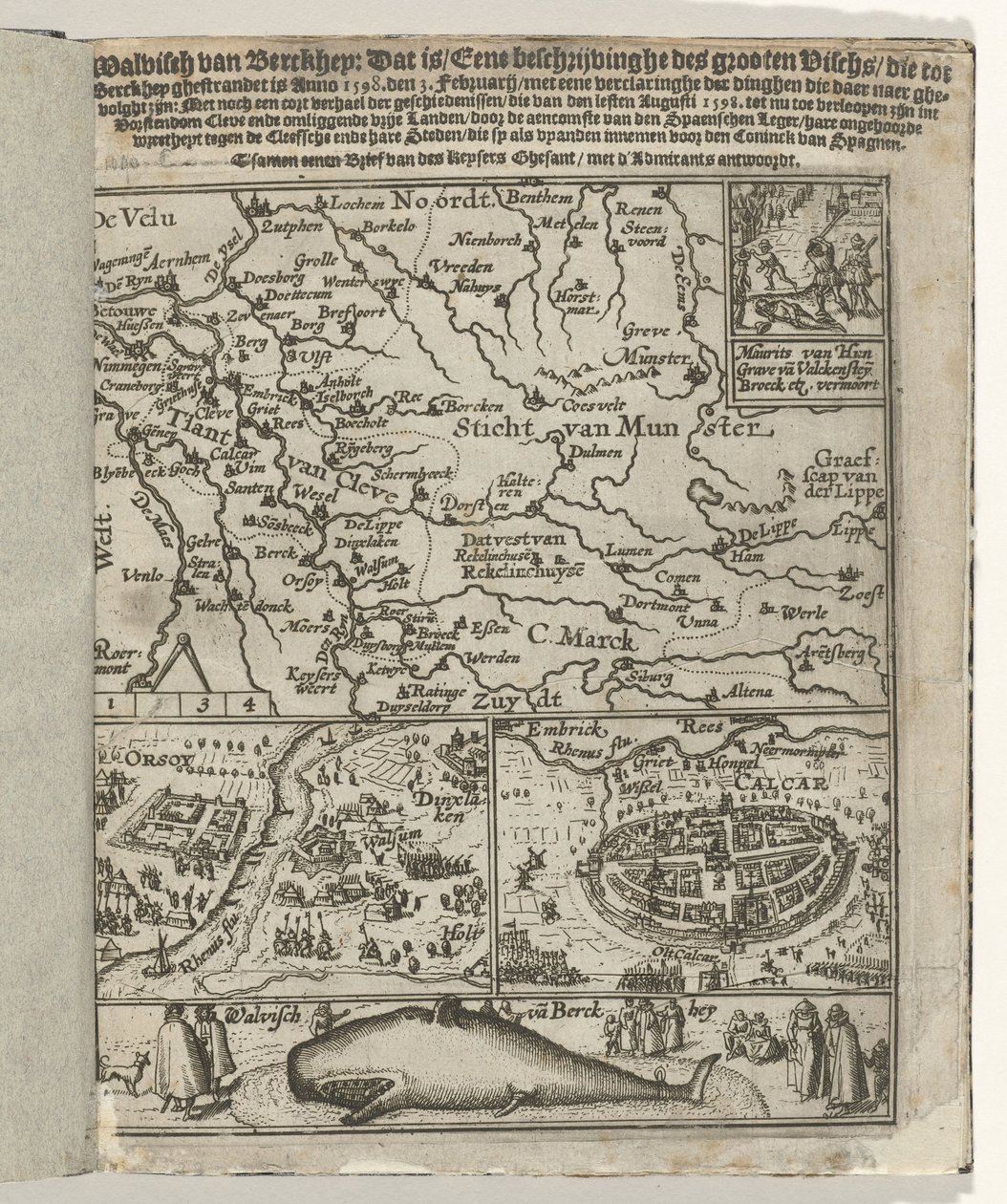 Titulní strana brožury: Walvisch van Berckhey (...) ghestrandet je Anno 1598. den 3 Februarij, 1599 od Anonymous