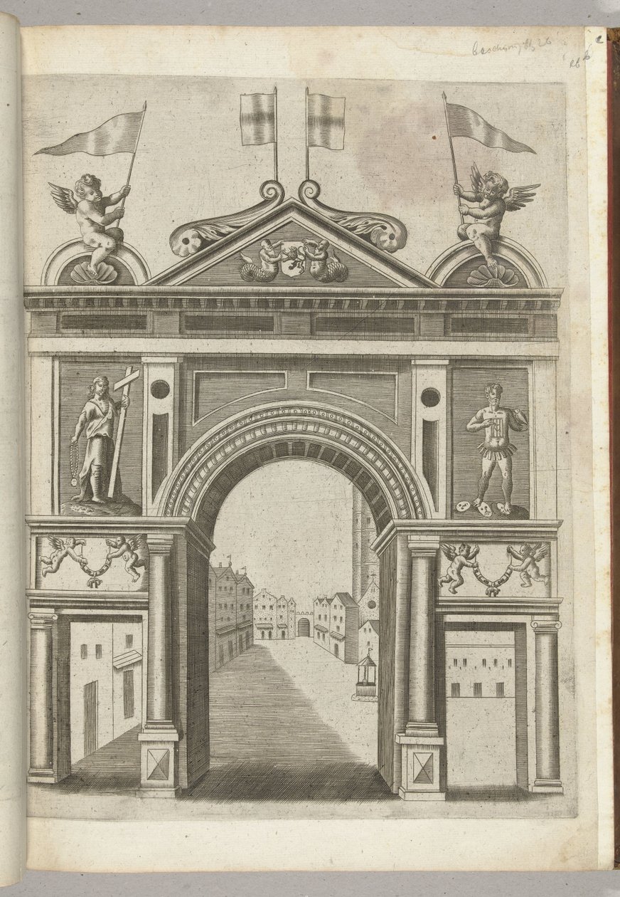 Triumfální brána s alegorickými postavami a Putti s řetězem Řádu zlatého rouna, 1594 od Anonymous