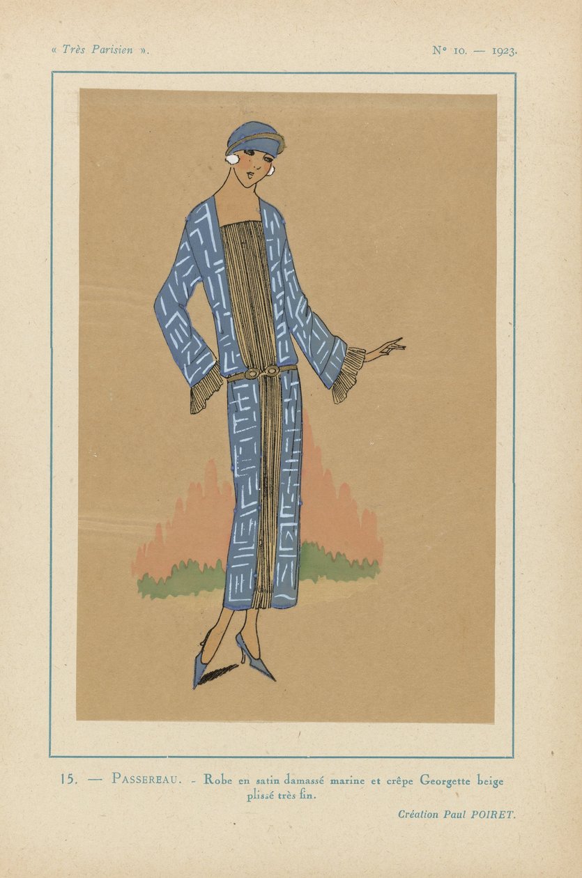 Velmi pařížský, 1923, č. 10: 15.- PASSEREAU. - Damaškové saténové šaty... od Anonymous