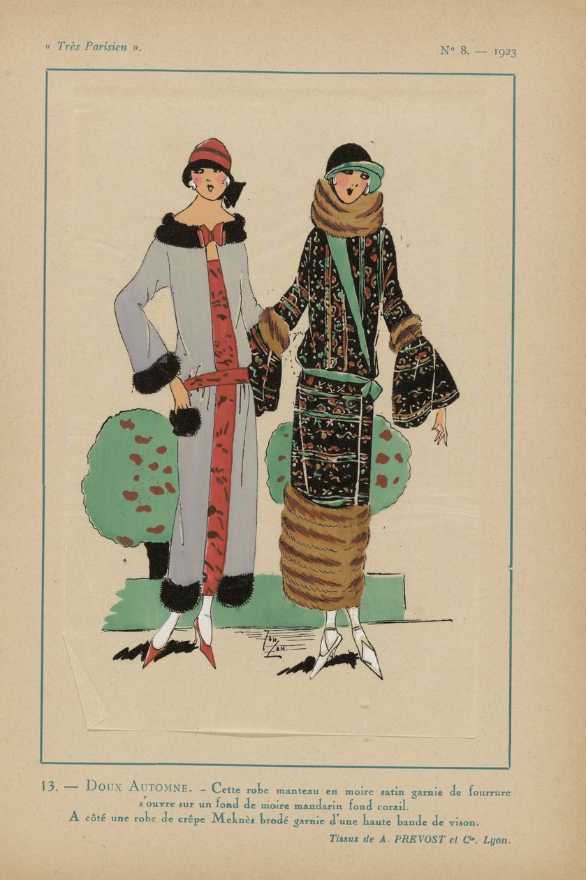 Velmi pařížský, 1923, č. 8: 13.- SLADKÝ PODZIM. - Tyto kabátové šaty... od Anonymous