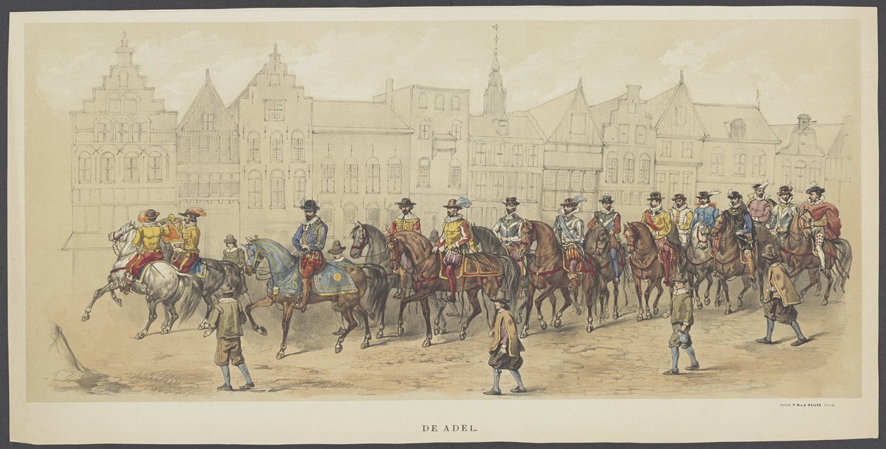 Utrechtská maškaráda, deska a: šlechta, 1856 Šlechta. (název na objektu) The Founders of Dutch Freedom, (doba Viléma I.) v podání H.H. členové utrechtského studentského sboru na oslavu 220. výročí Utrechtsche Hooge od Anonymous