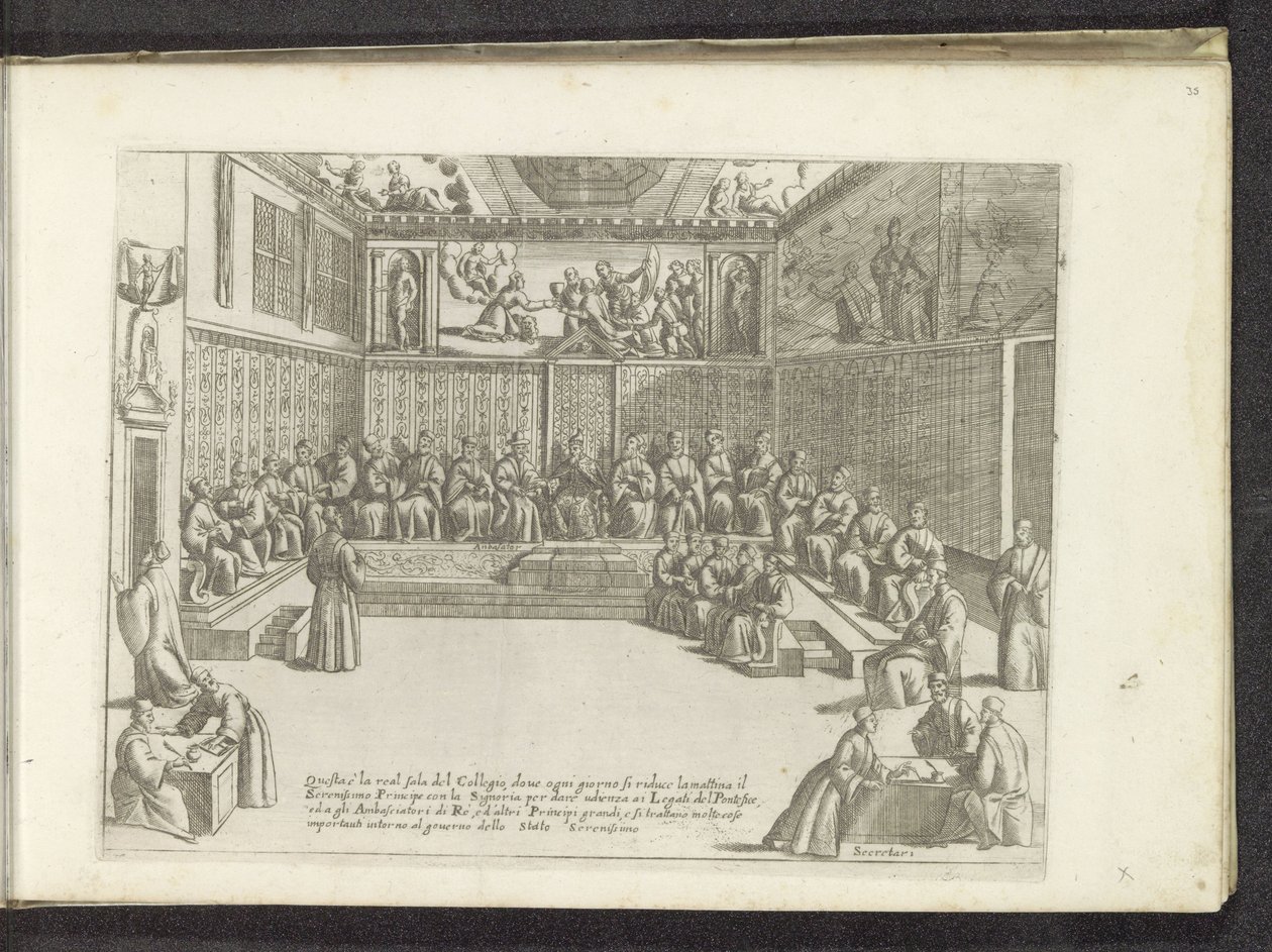 Vergadering v de Sala del Collegio Scènes uit het Venetiaanse leven (název série) Habiti d