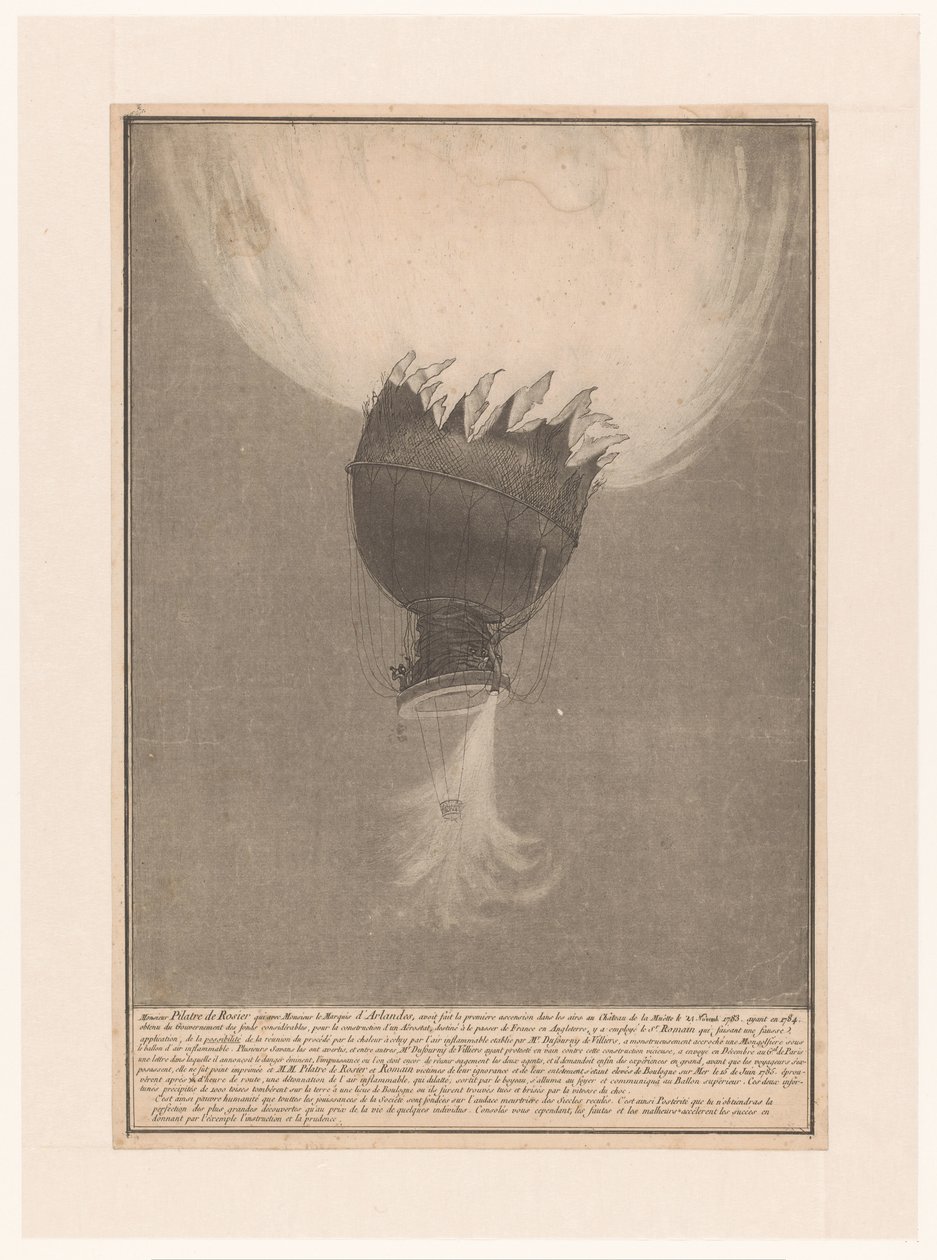 Verongelukken van de luchtballon van Pilatre de Rozier en Romain boven Boulogne, 15. června 1785 Nanebevstoupení zdevastované Pilatrem de Rosier a Romainem v Château de la Muette 21. listopadu 1783, když v roce 1784 získal značné finanční prostředky od vlá od Anonymous