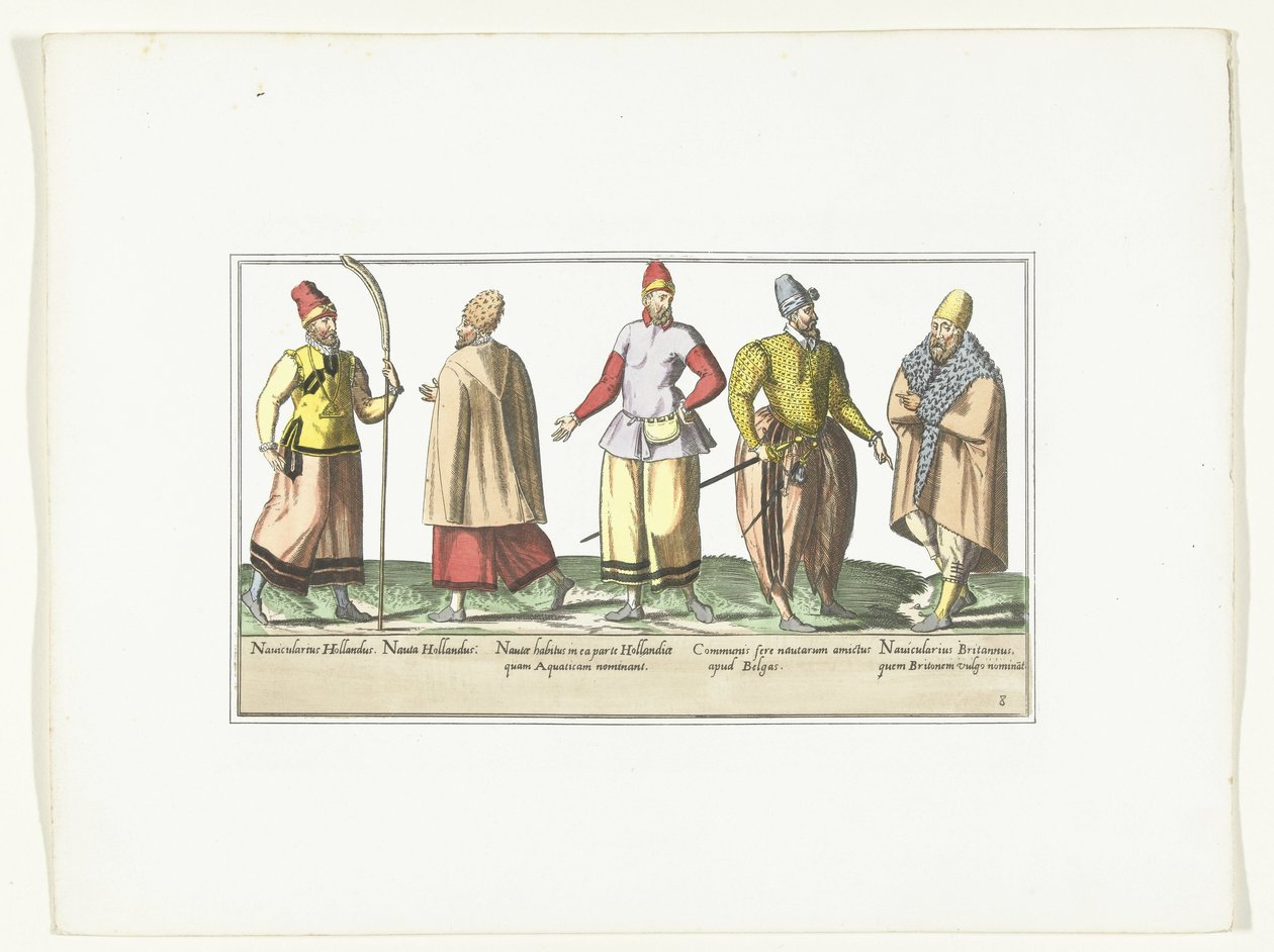 Pět námořníků oblečených v módě Nizozemska a Bretaně, kolem roku 1580 Kostýmy námořníků (název na předmětu) od Anonymous