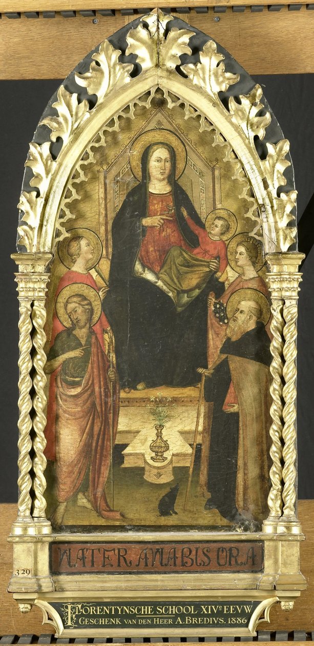 Panna a dítě trůnící se čtyřmi svatými, svatými Janem Křtitelem, Antoniem opatem, Alžbětou Uherskou, světicí od Anonymous