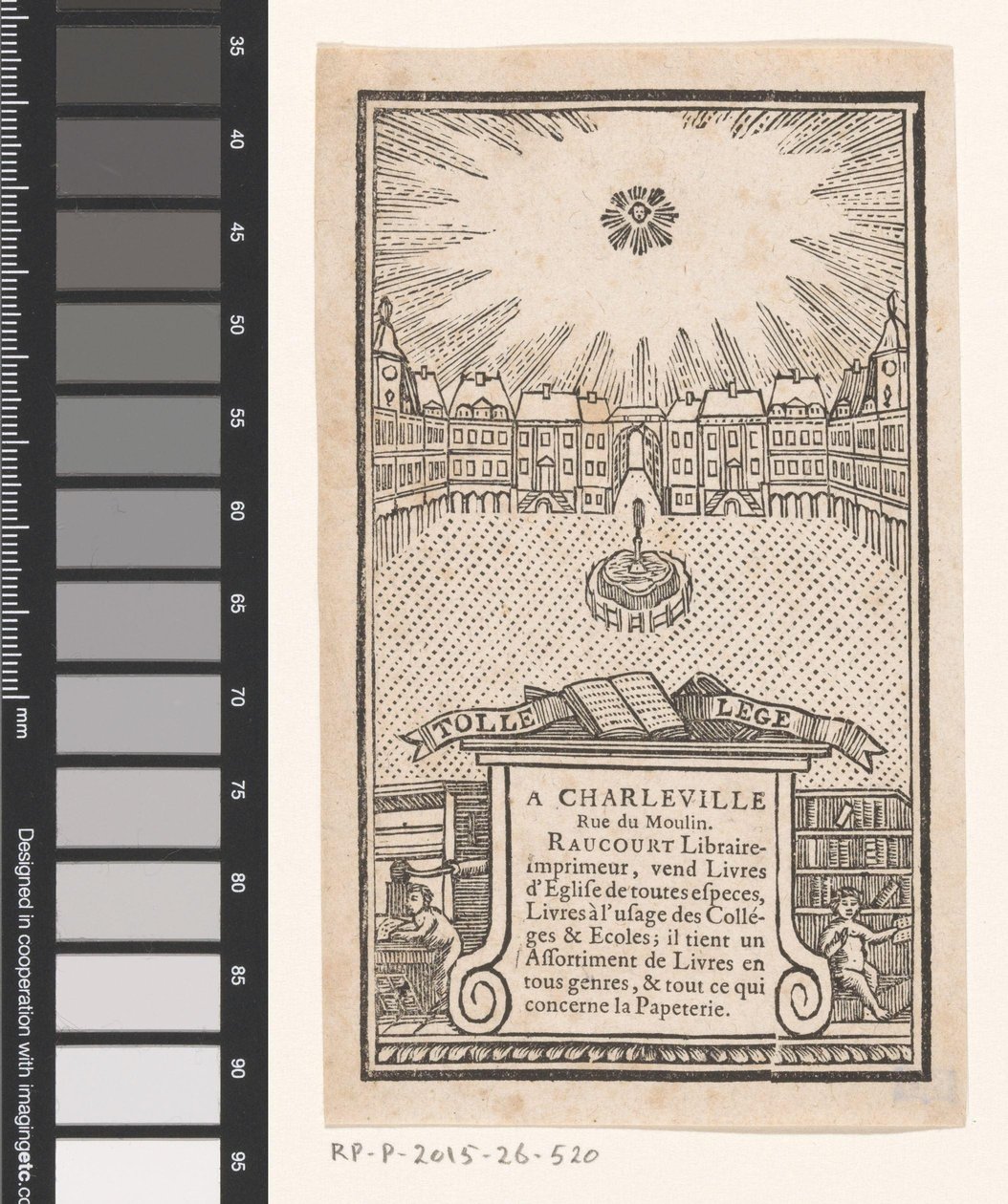 Vizitka Jean-Baptiste-François Raucourt, knihkupec a tiskař v Charleville od Anonymous