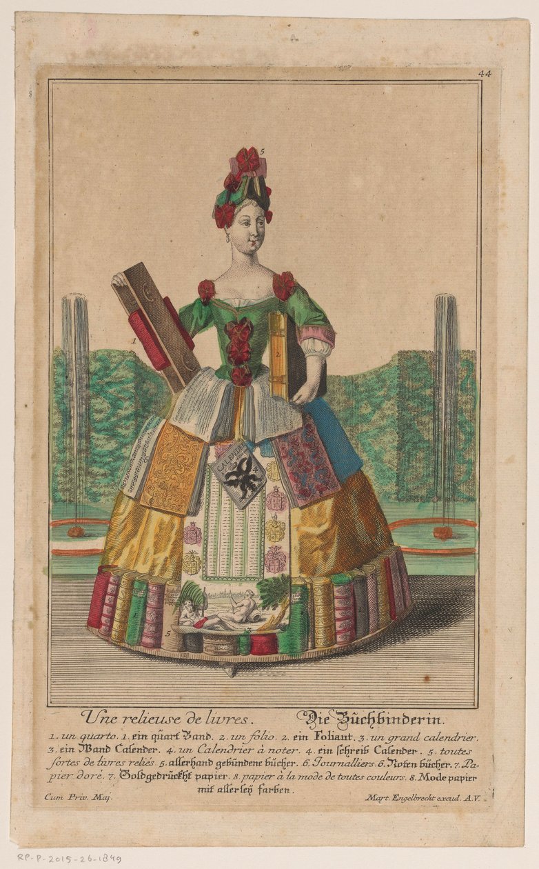 Žena s kostýmem knih Relieur de livres / Der Buchbinder (název na objektu) od Anonymous