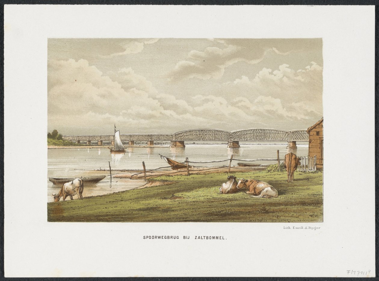 Waal most poblíž Zaltbommel, 1869 Železniční most v Zaltbommel (název na objektu) Hlavní železniční mosty v Nizozemsku (název série) od Anonymous