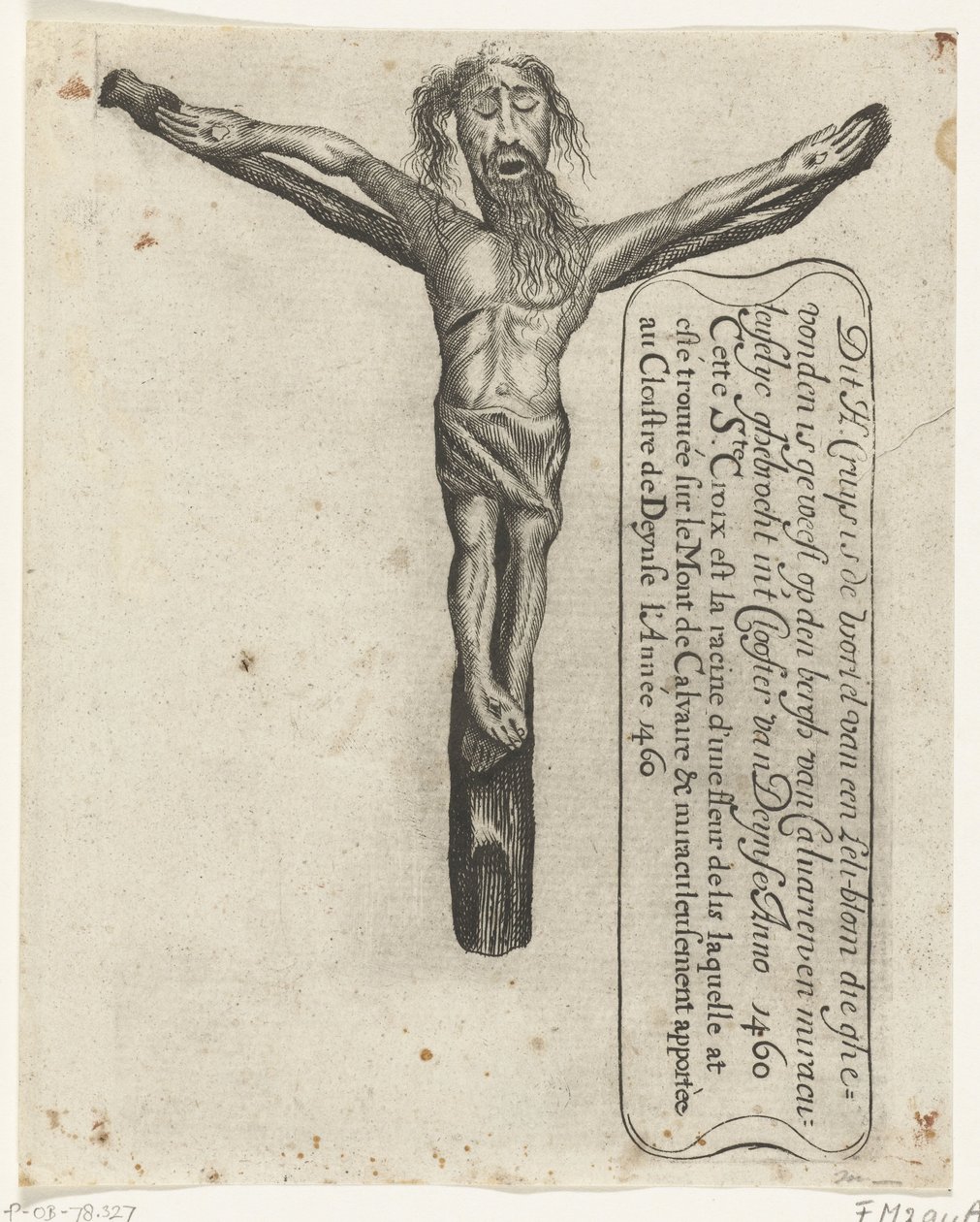 Zázračný krucifix v klášteře Deinze, 1460 Tento H. Cruys je kořenem Leli-blom, který byl nalezen na den Bergh van Calvarien a Miraculeuselyc ghebrocht in