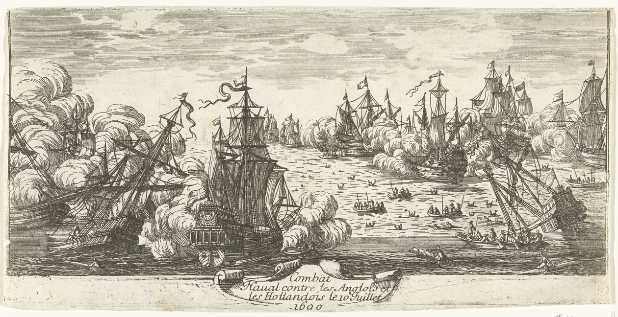 Zeeslag bij Beachy Head, 1690 Námořní boj proti Angličanům a Nizozemcům 10. července 1690 (název na předmětu) od Anonymous