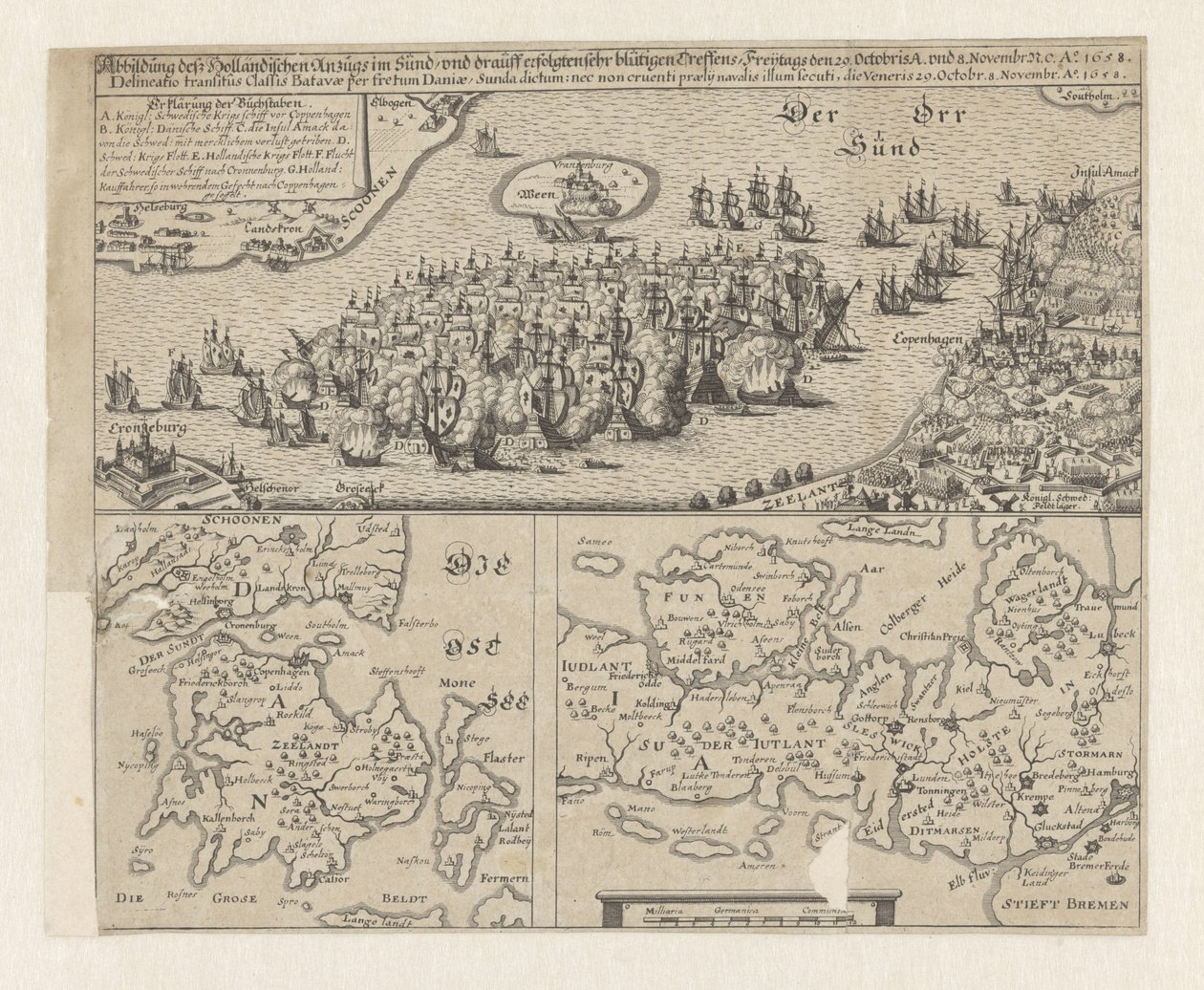 Zeeslag v de Sont, 1658 Obrázek holandského obleku v Sündtu / a velmi krvavé schůzky následovaly v pátek 29. října A. a 8. listopadu. ... Ao. 1658 (název na objektu) od Anonymous