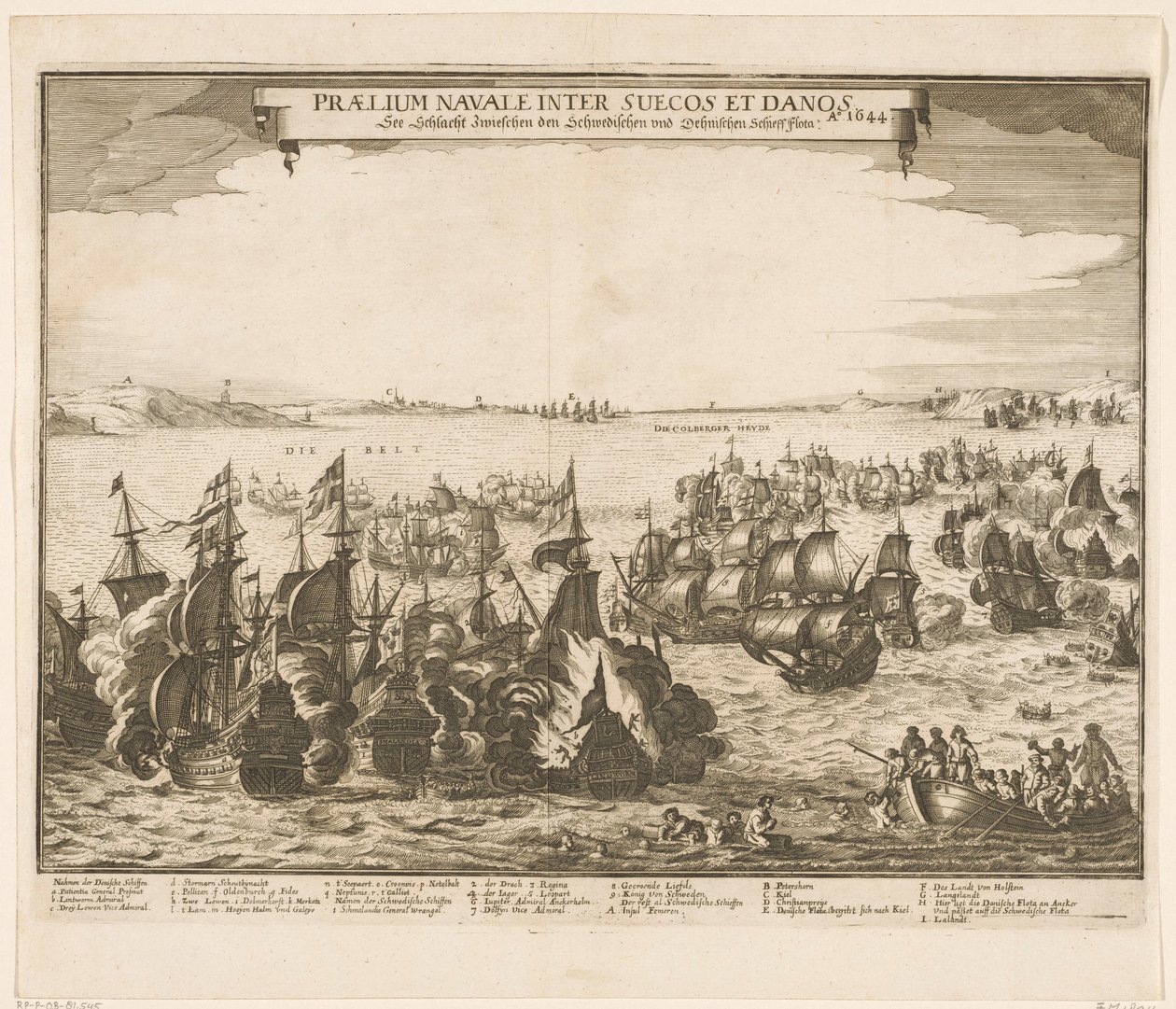 Námořní bitva mezi švédským a dánským loďstvem v Beltu, 1644 Praelium navale inter Suecos et Danos / Ao. 1644 / Viz Schlacht Zwieschen den Schwedischen und Dehnischen Schieffflota (titul na objektu) od Anonymous