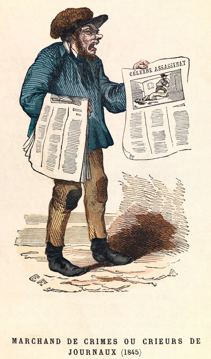 Výkřik novin v roce 1845, rytina, soukromá sbírka - Prodejce novin v Paříži od Anonymous Anonymous