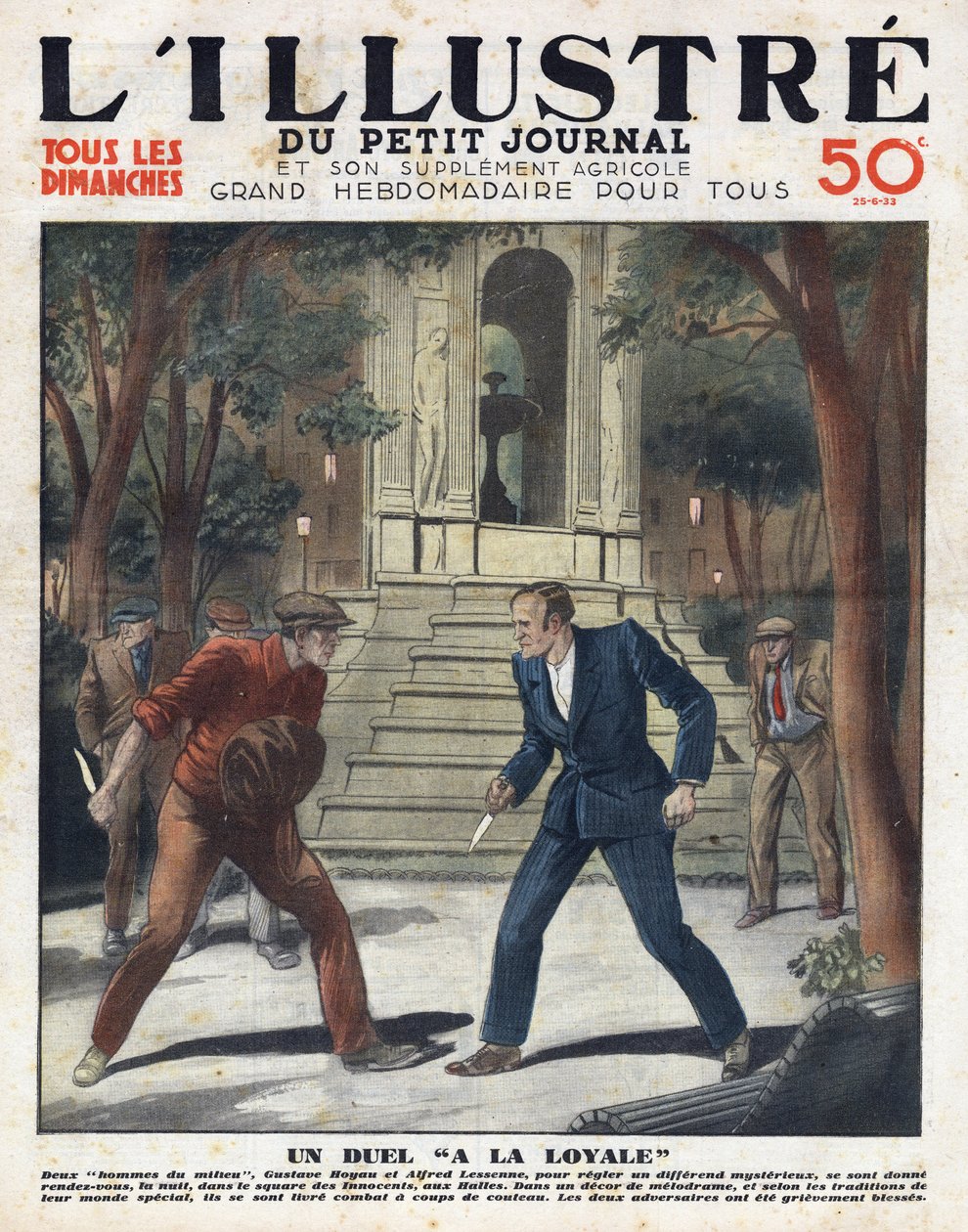 Spravedlivý souboj: Gustave Hoyau a Alfred Lessene se setkali v noci na náměstí des Innocents aux Halles a bojovali s nožem od Anonymous Anonymous