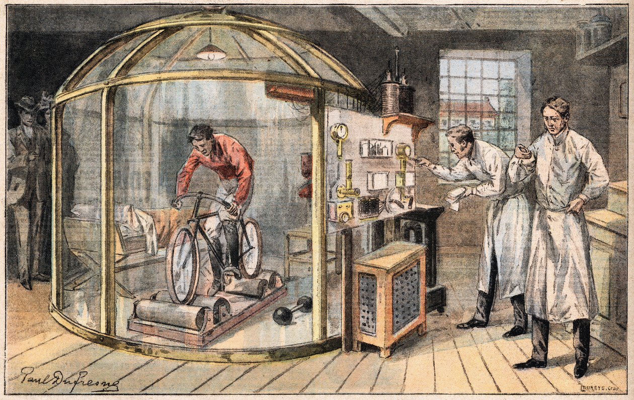 Muž ve zvonu: Zkušenosti s výdejem lidské energie provedené anglickými vědci. Rytina z novin "" Le Peute Parisien ", 24.5.1908. Soukromá sbírka. od Anonymous Anonymous
