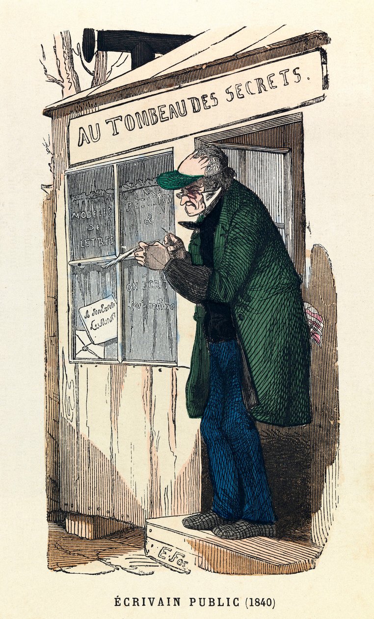 Veřejný spisovatel v roce 1840 v Paříži, rytina, soukromá sbírka - Veřejný spisovatel v Paříži od Anonymous Anonymous