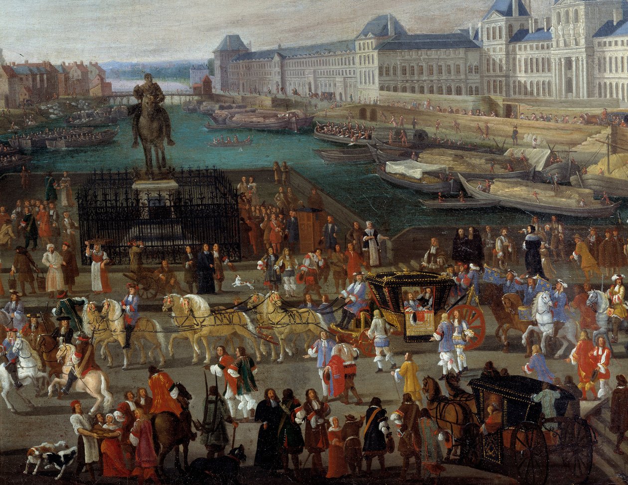 Aktivity a průchod na Pont Neuf v Paříži Anonymní obraz 17. století. Paříž, Musee d