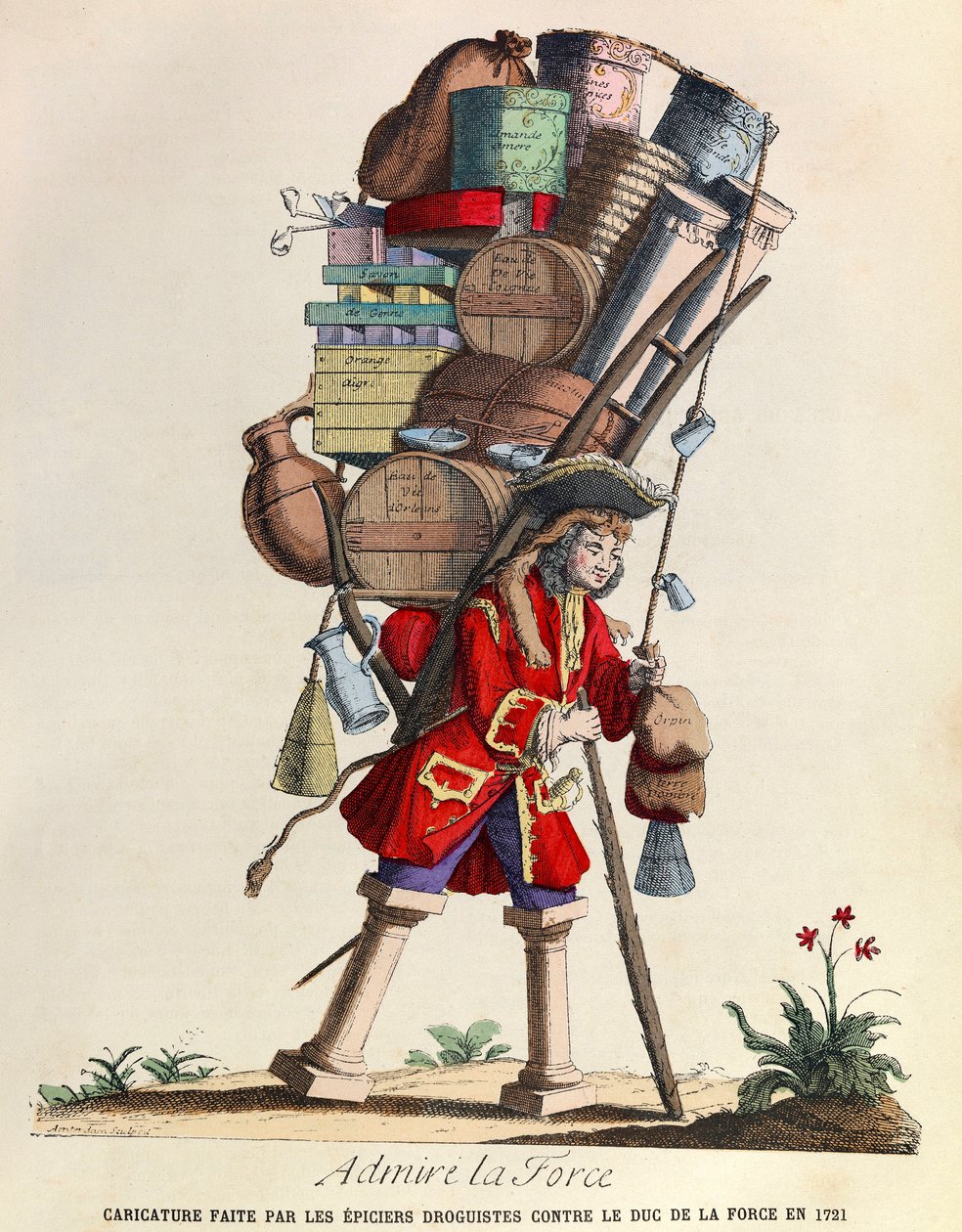 Obdivujte karikaturu La Force vytvořenou pařížskými drogisty proti vévodovi z La Force v roce 1721 (regne krále Ludvíka XV.) - soukromá sbírka od Anonymous Anonymous