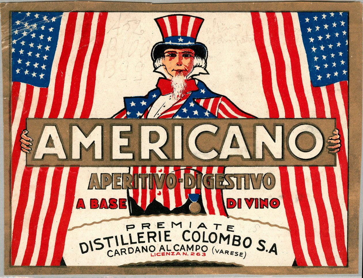 Reklama na italský krátký nápoj Americano s alegorickým ztělesněním Ameriky strýčkem Samem od Anonymous Anonymous