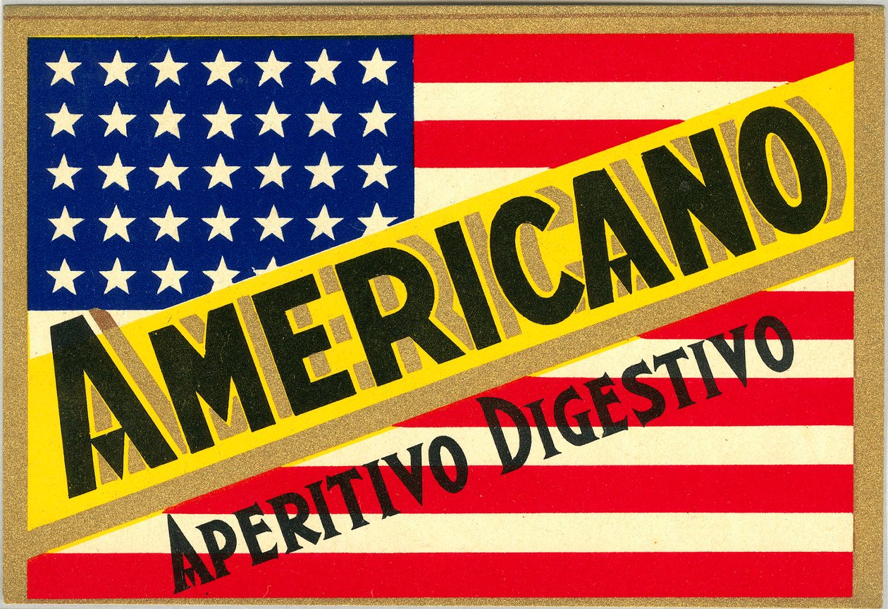 Reklama na italský krátký nápoj Americano s americkou vlajkou od Anonymous Anonymous