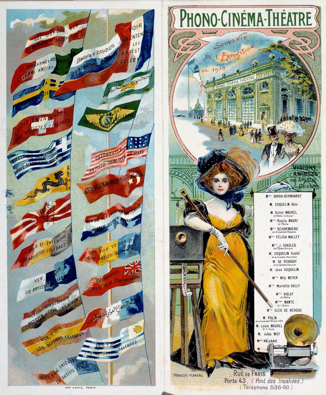 Reklama: Phono - kino - divadlo: vidět a slyšet slavné umělce. Chromolitografie publikovaná na světové výstavě v roce 1900 s vlajkami různých zemí. Paříž, Musee Carnavalet - Plakátová reklama “” Phono - kino - divadlo: vidět a slyšet f od Anonymous Anonymous