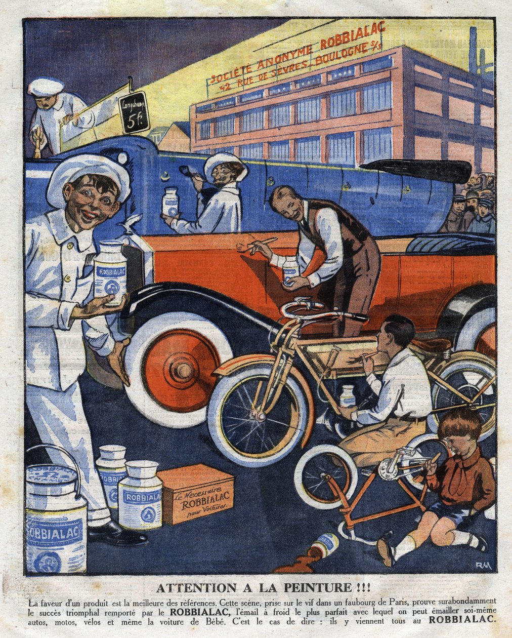 Reklamní ilustrace k obrazům Robbialac vhodná pro všechna použití (auto, auto, motorka, kolo). Ilustrace z “” Le petit journal”” 22/02/1925 Collection privee od Anonymous Anonymous