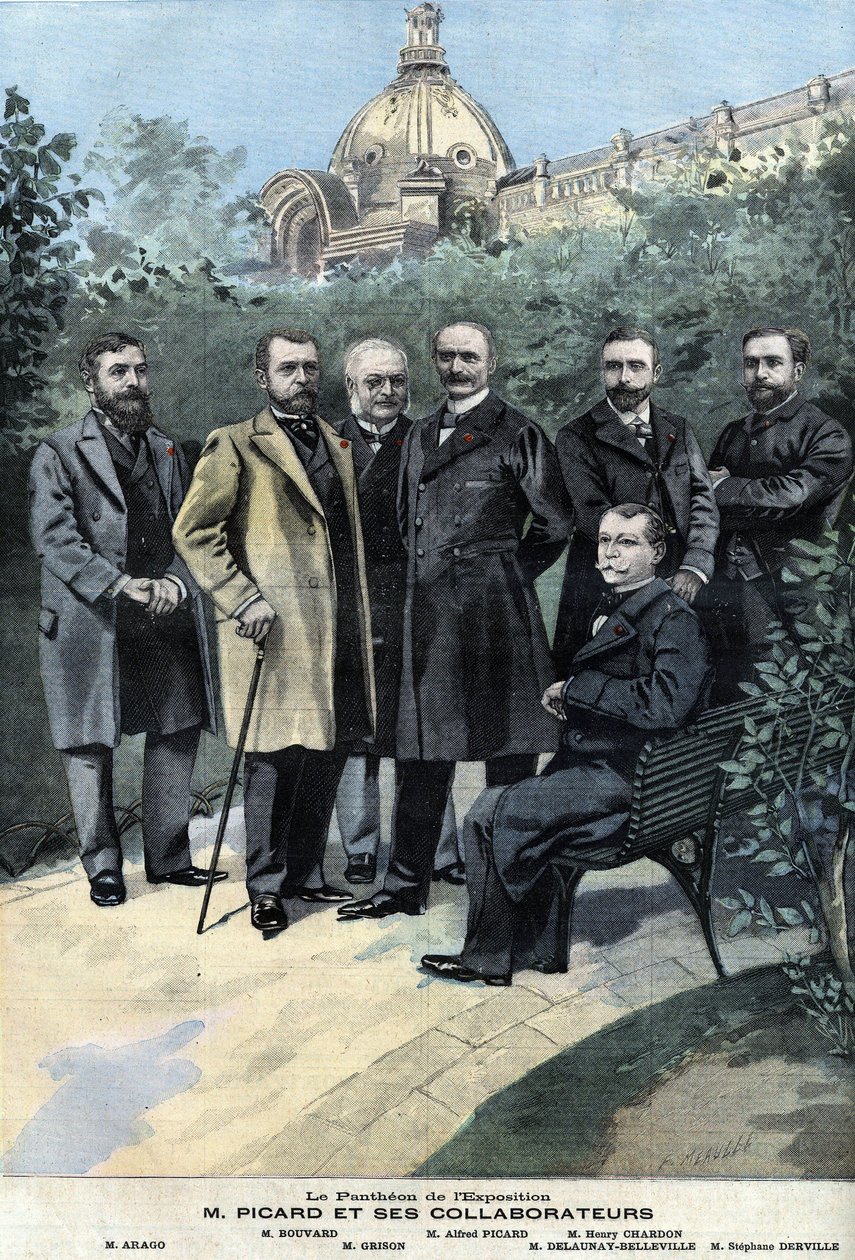 Alfred Picard, generální kurátor výstavy v roce 1900, se svými spolupracovníky Delaunayem Bellevillem, Stephanem Dervillem, Bouvardem, Grisonem a Francoisem Aragem. od Anonymous Anonymous