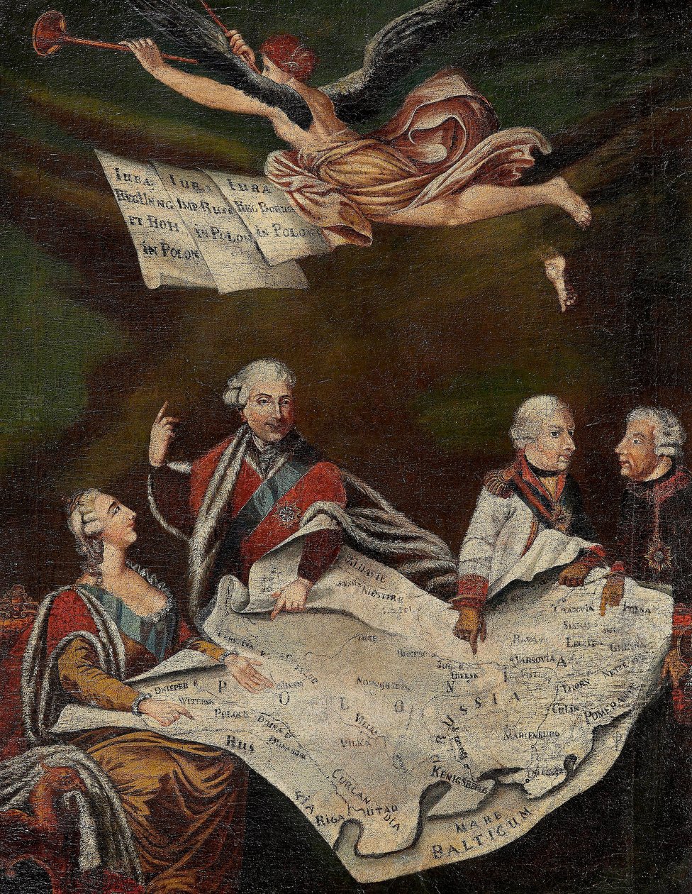 Alegorie rozdělení Polska mezi Kateřinu II Ruskou (1729-1796), Stanislav II Augustus (Stanislaw August Poniatowski od Anonymous Anonymous