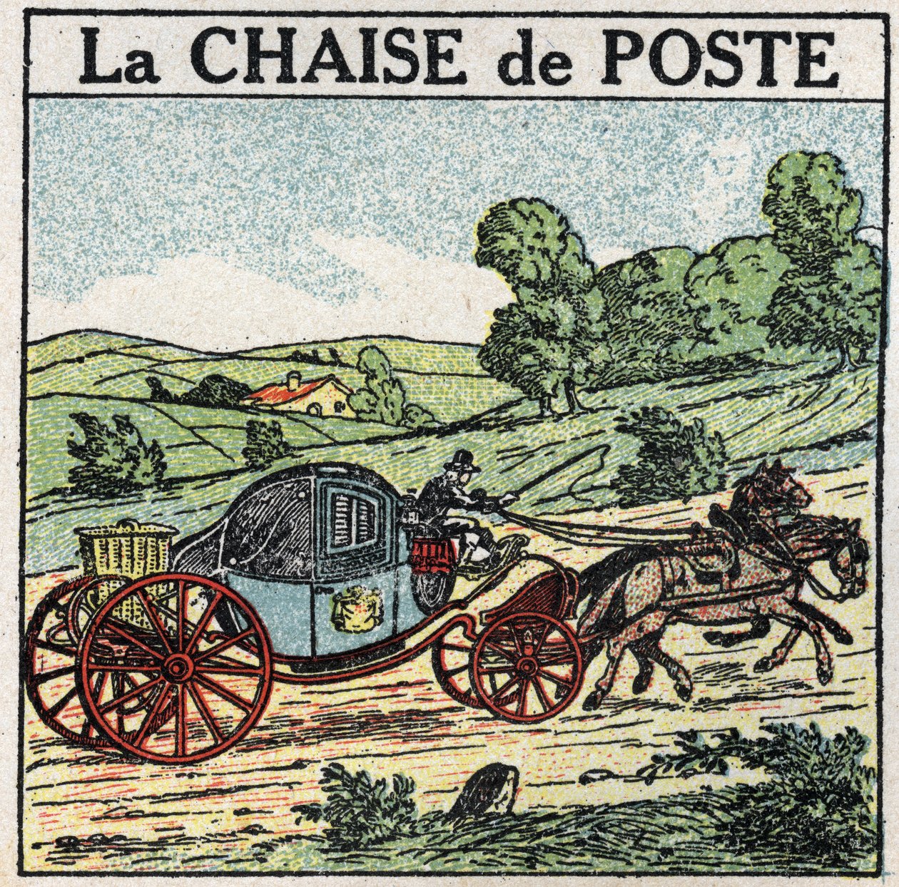 Zvířecí trakce: poštovní židle. Anonymní ilustrace z roku 1925. Soukromá sbírka. od Anonymous Anonymous