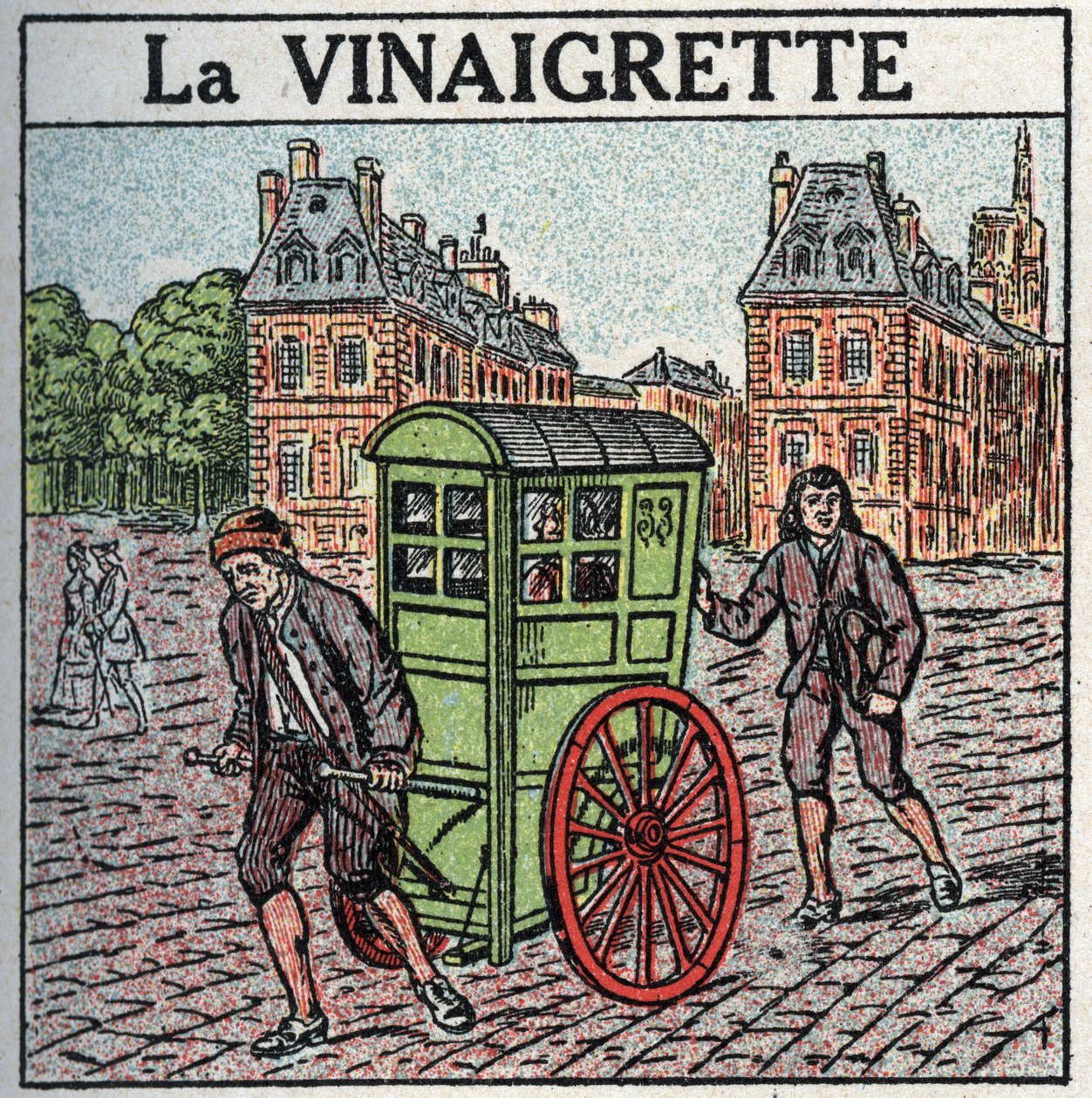 Zvířecí trakce: invalidní vozík nebo „oblékání“ v 17.–18. století. Anonymní ilustrace z roku 1925. Soukromá sbírka. od Anonymous Anonymous