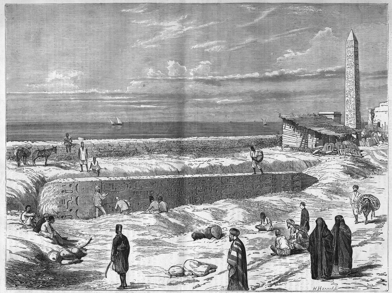 Archeologové v Egyptě: jehly (obelisky) od Kleopatry po Alexandra. Gravírování v „The Illustrious Universe“ od Anonymous Anonymous