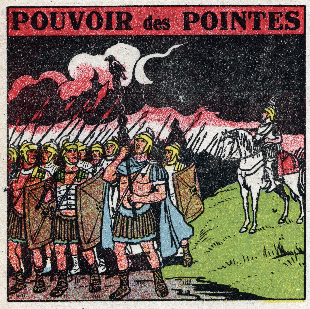 Atmosférický elektrit: Římští legionáři zjišťují, že hrot jejich rýčů jako by se během bouře vznítil. Anonymní ilustrace z roku 1925. Soukromá sbírka. od Anonymous Anonymous
