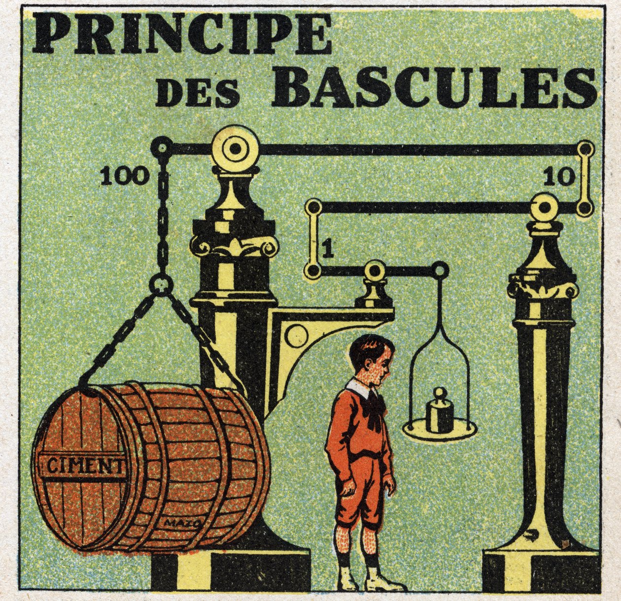 Bilance pevných látek: princip vah. Anonymní ilustrace z roku 1925. Soukromá sbírka. od Anonymous Anonymous
