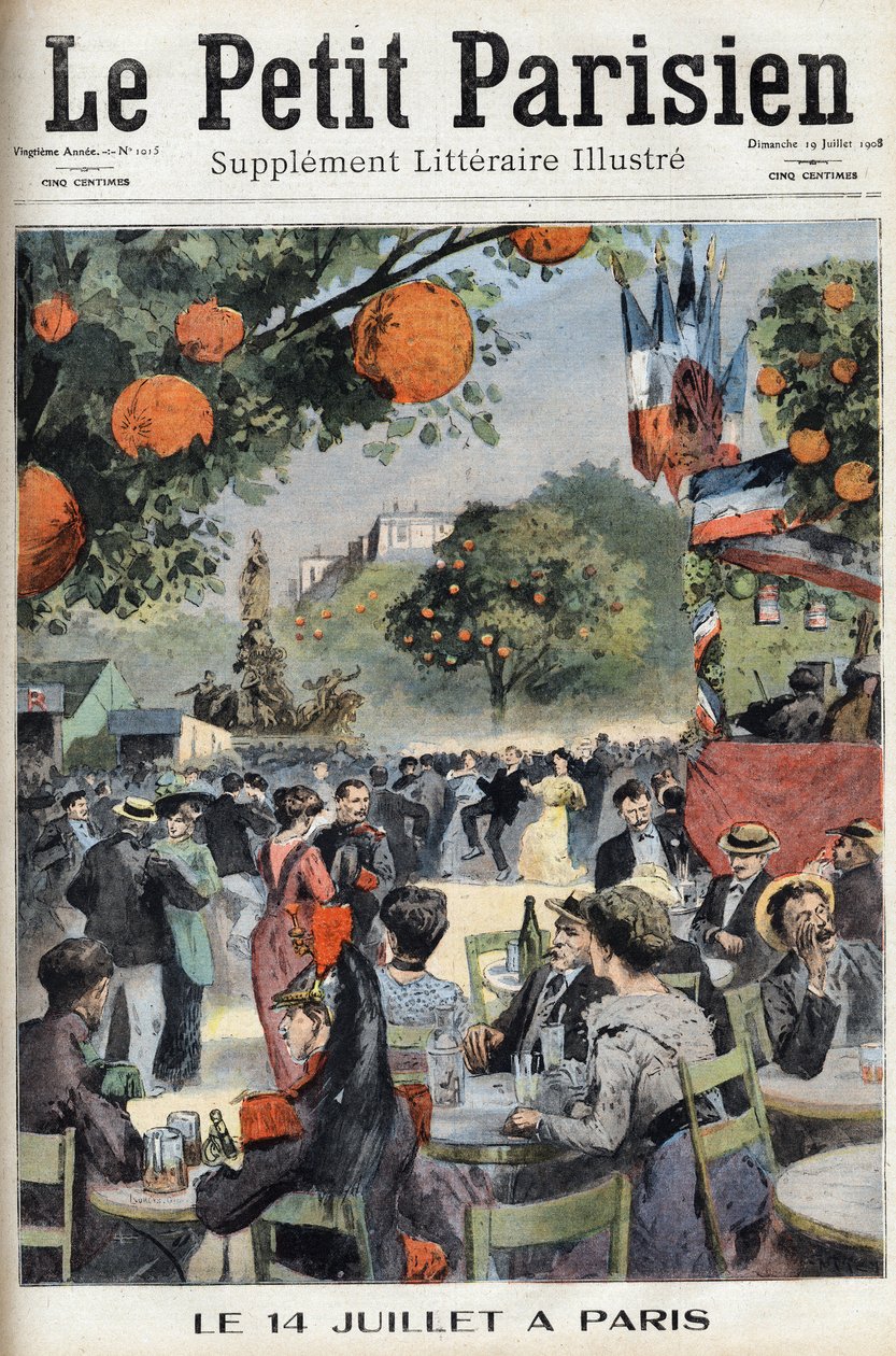 Ples 14. července v Paříži. Jeden z novin „Le petit parisien“ dne 19.7.1908. Soukromá sbírka. od Anonymous Anonymous