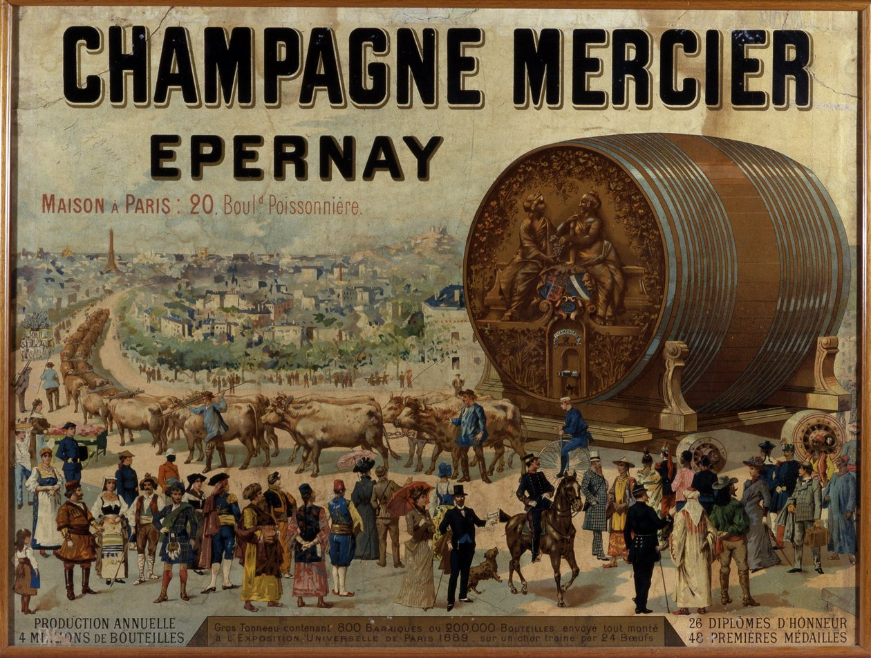 Výstava velkého sudu šampaňského na Expo Universelle de 1889 - Reklamní plakát na šampaňské Mercier, konec 19. století od Anonymous Anonymous