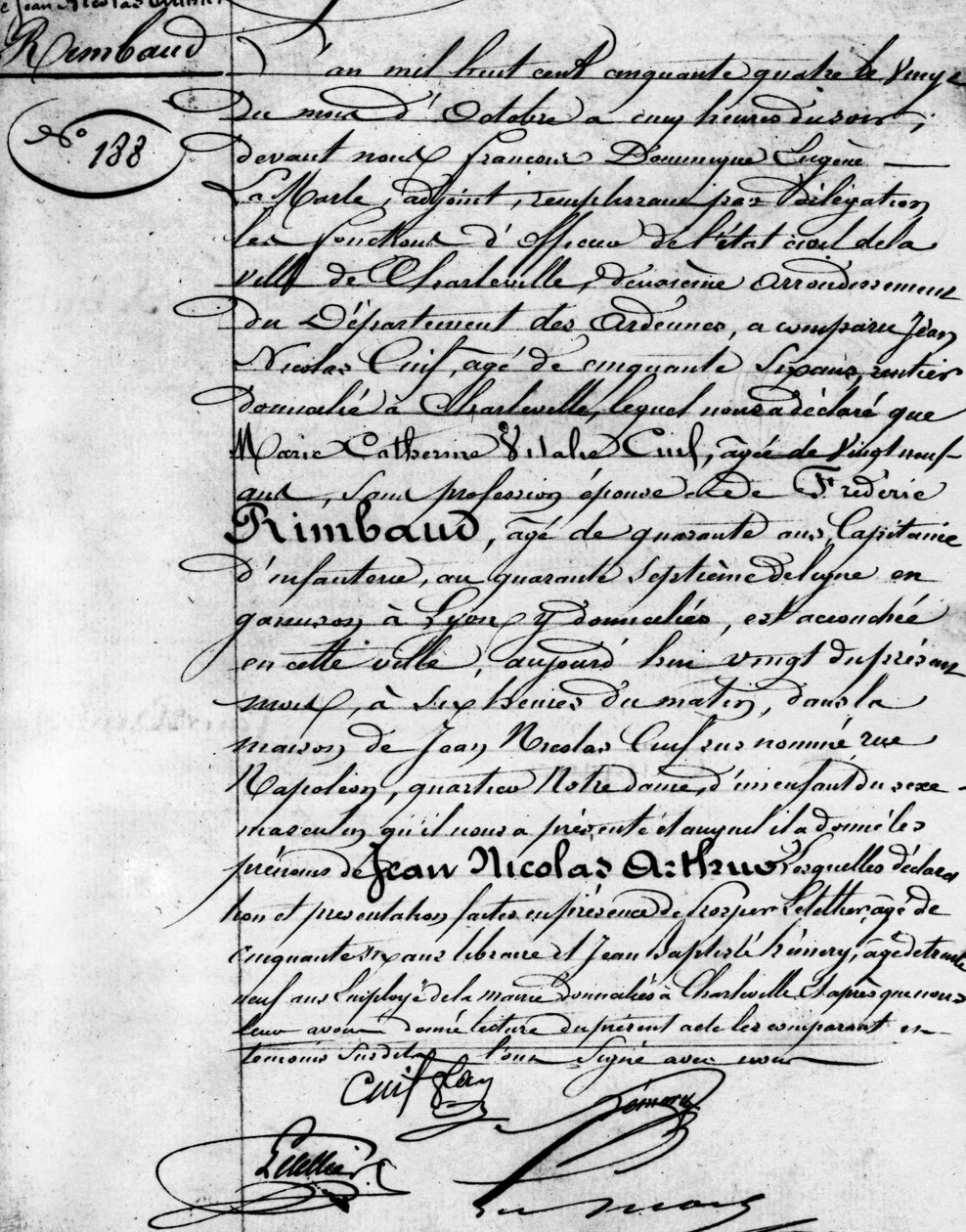 Rodný list Arthura Rimbauda (1854-1891), francouzského básníka Charleville, Musee Rimbaud. od Anonymous Anonymous