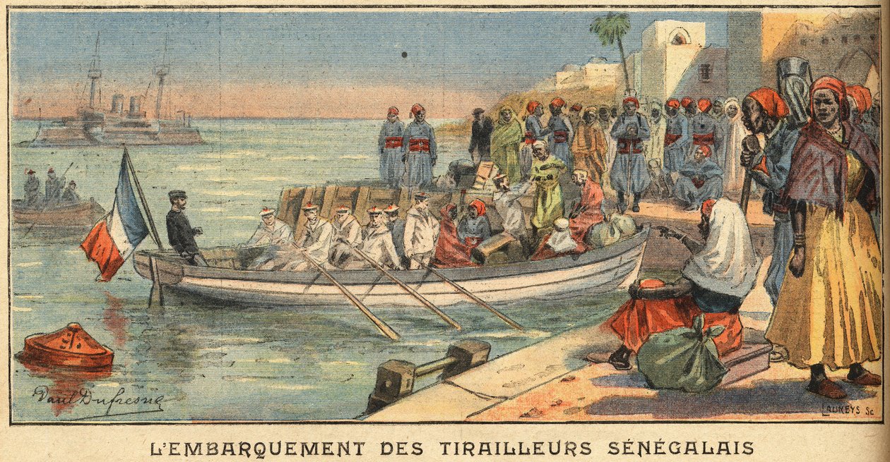 Nastupují senegalští jezdci s manželkou. Rytina z novin „“Le Petite Parisien“, dne 22.3.1908. Soukromá sbírka. od Anonymous Anonymous