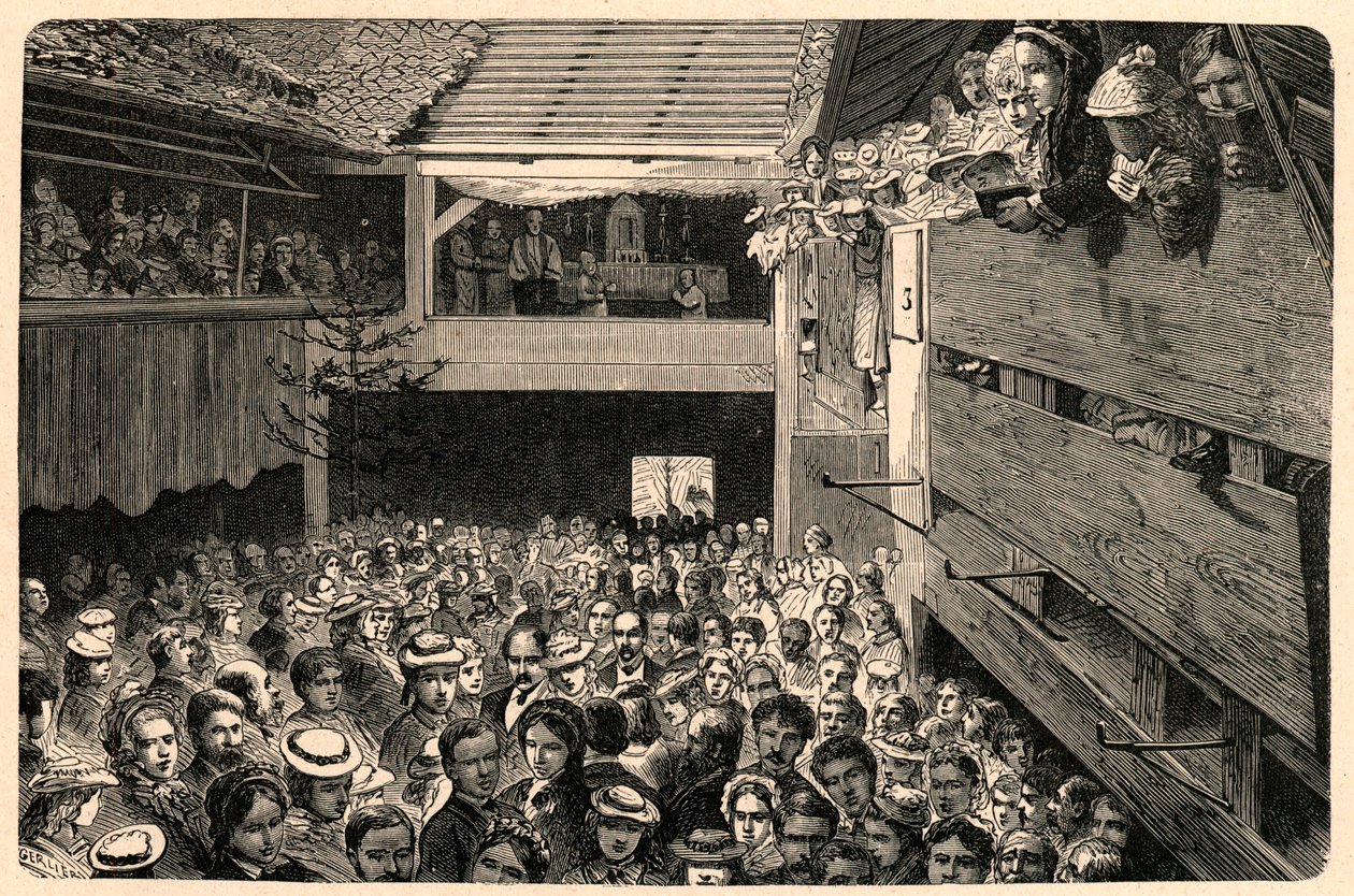 Oslava katolické bohoslužby v Porrentruy, Švýcarsko v roce 1874, po fotografii. Rytina do „Les Missions Catholiques au XIXeme Siecle““ od Louis-Eugene (Louis Eugene) Louvet. soukromá sbírka. od Anonymous Anonymous