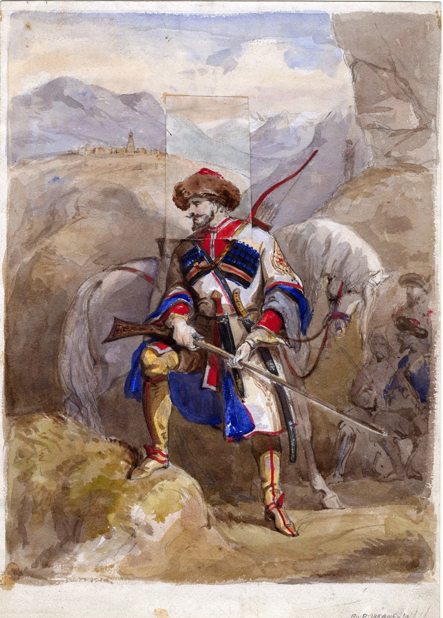Chamil ou Imam Chamil - Imam Shamil (1797-1871) - Anonym - 1854 - Akvarel na papíře - 32x23 - Soukromá sbírka od Anonymous Anonymous